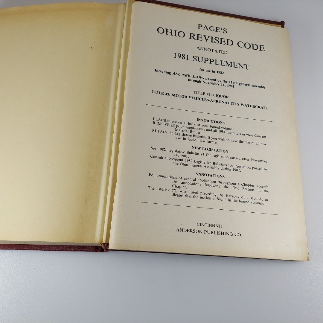Page’s Ohio Revised Code Annotated Title 43 Liquor & 45 Motor, 1973 & 1981 Supp