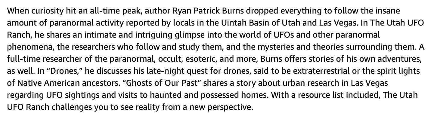 The Utah UFO Ranch by Ryan Patrick Burns TPB trade paperback Lulu signed 2018