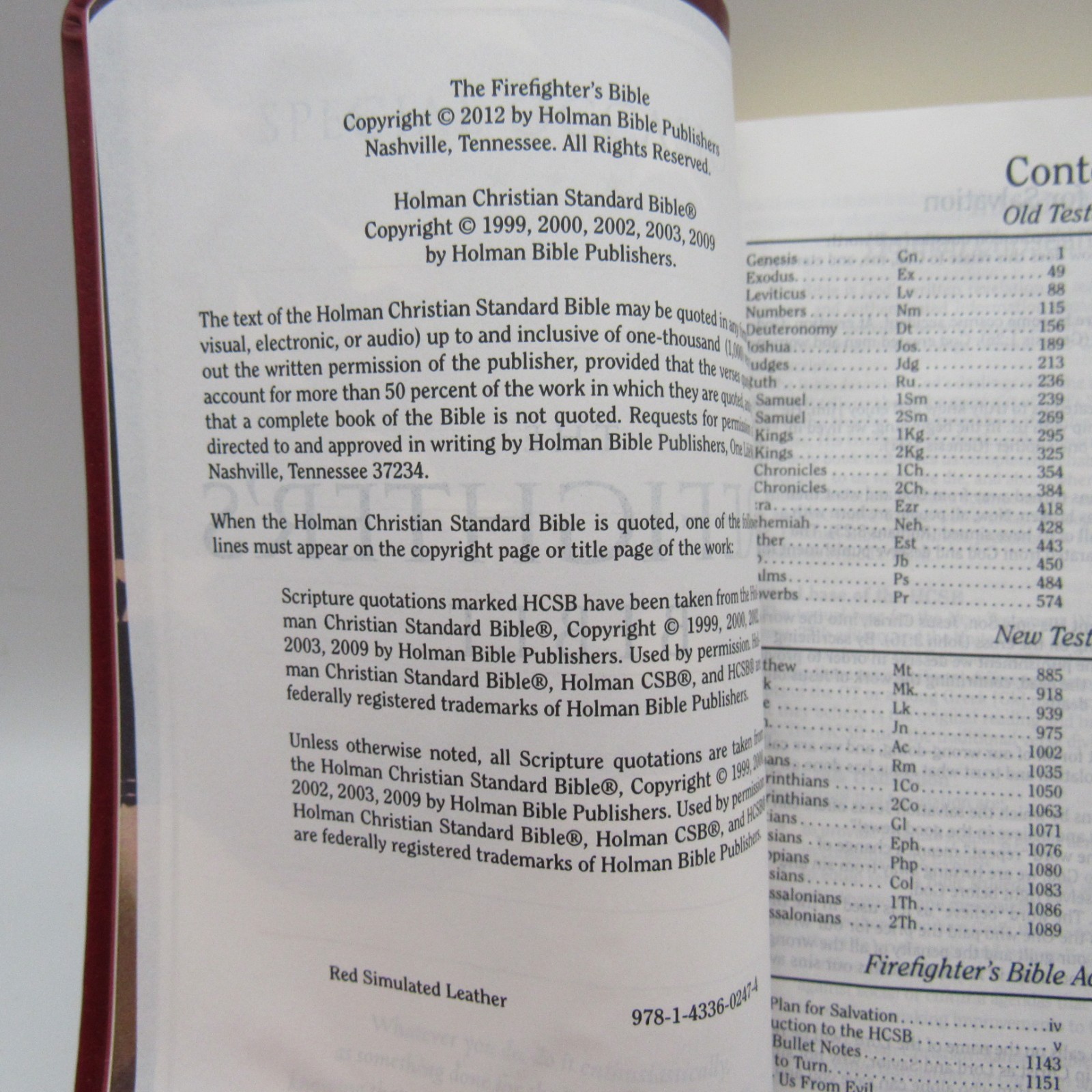 HCSB Firefighter’s Bible Burgundy Soft Simulated Leather Red Letter *READ*