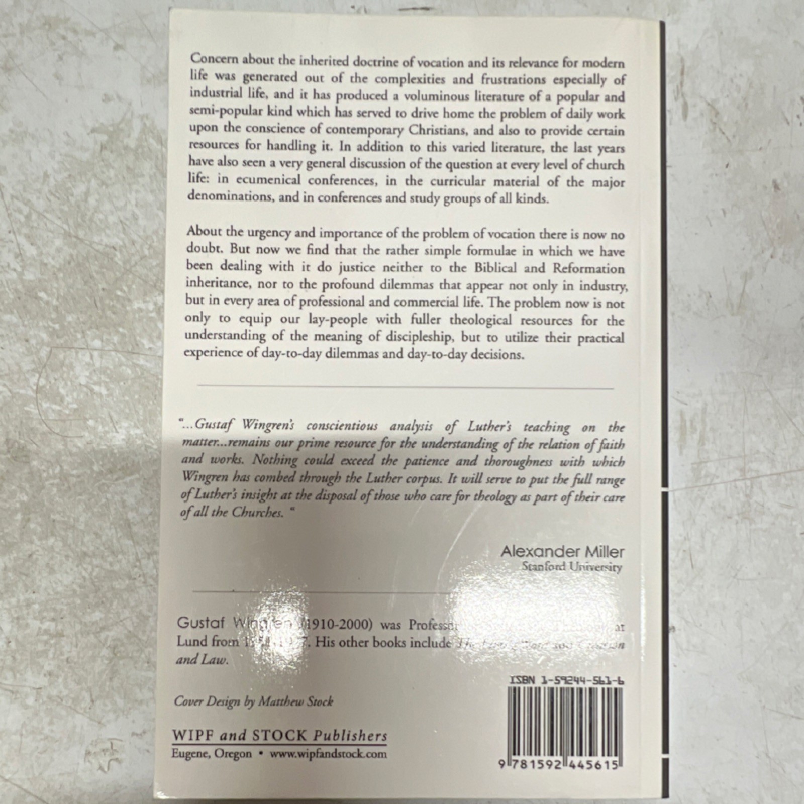 Luther on Vocation by Gustaf Wingren, Trade Paperback, Wipf & Stock 2004