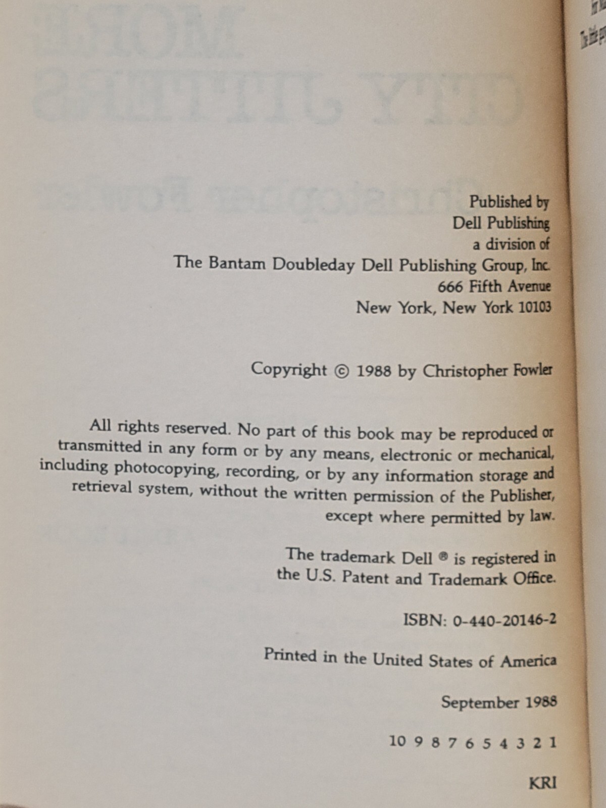 CHRISTOPHER FOWLER FIRST US EDITION – More City Jitters (Paperbacks From Hell)
