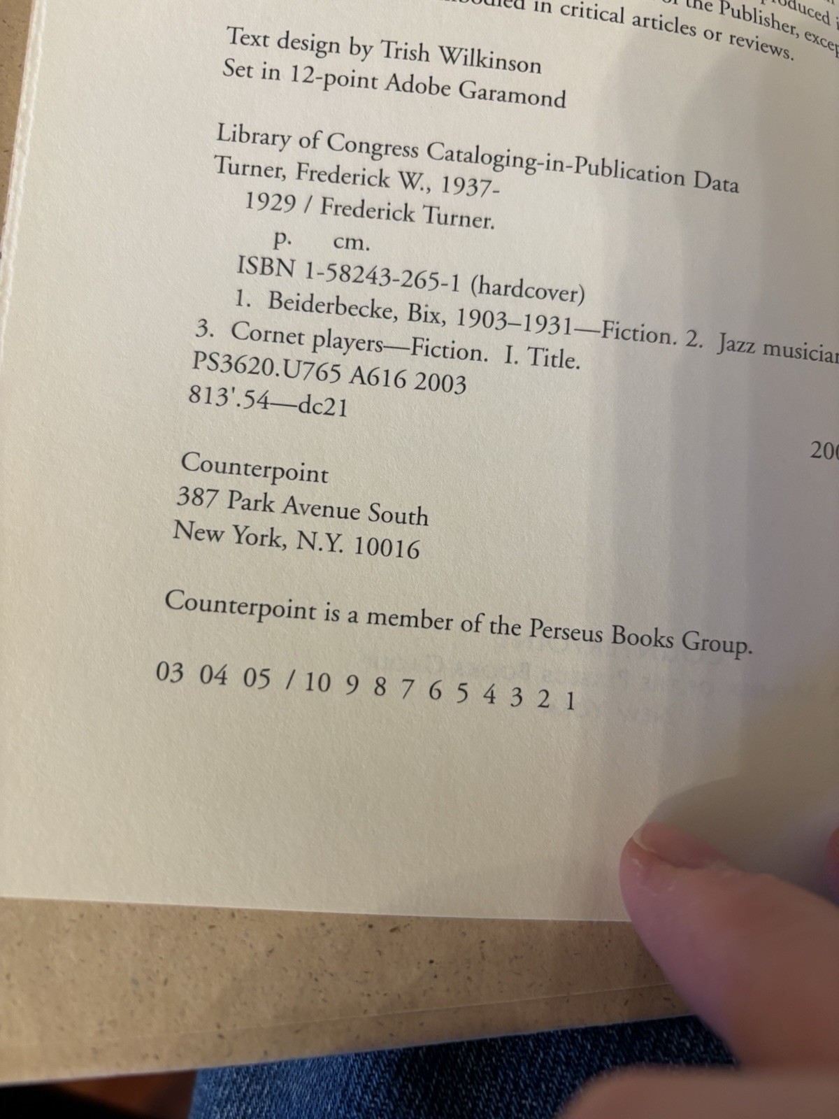 1929. Frederick Turner. 1st HC Ptg. Counterpoint 2003. Near Fine/Unread