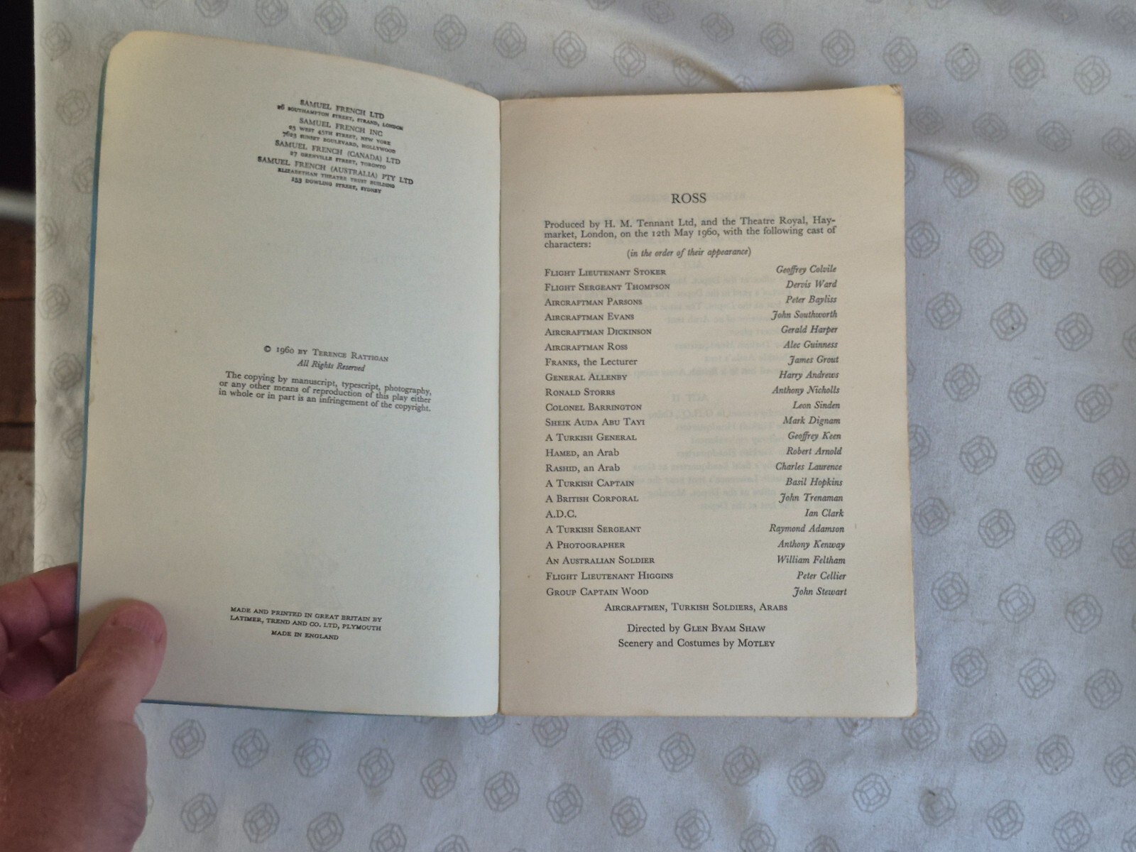 ROSS A Play BY TERENCE RATTIGAN 1960 HC Drama PLAY playbook