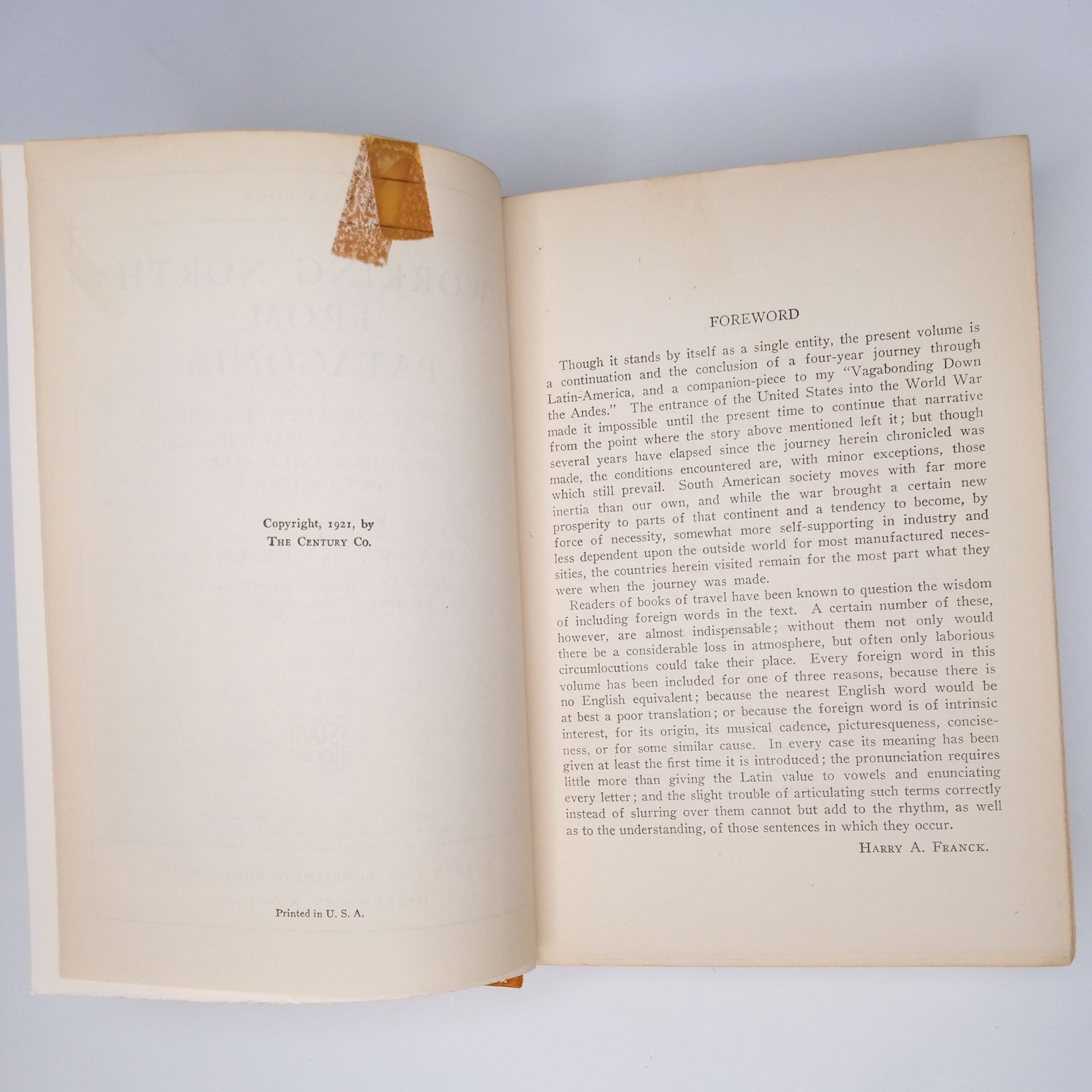 Working North from Patagonia Hardcover Book by Franck, Harry A. 1921 Vintage