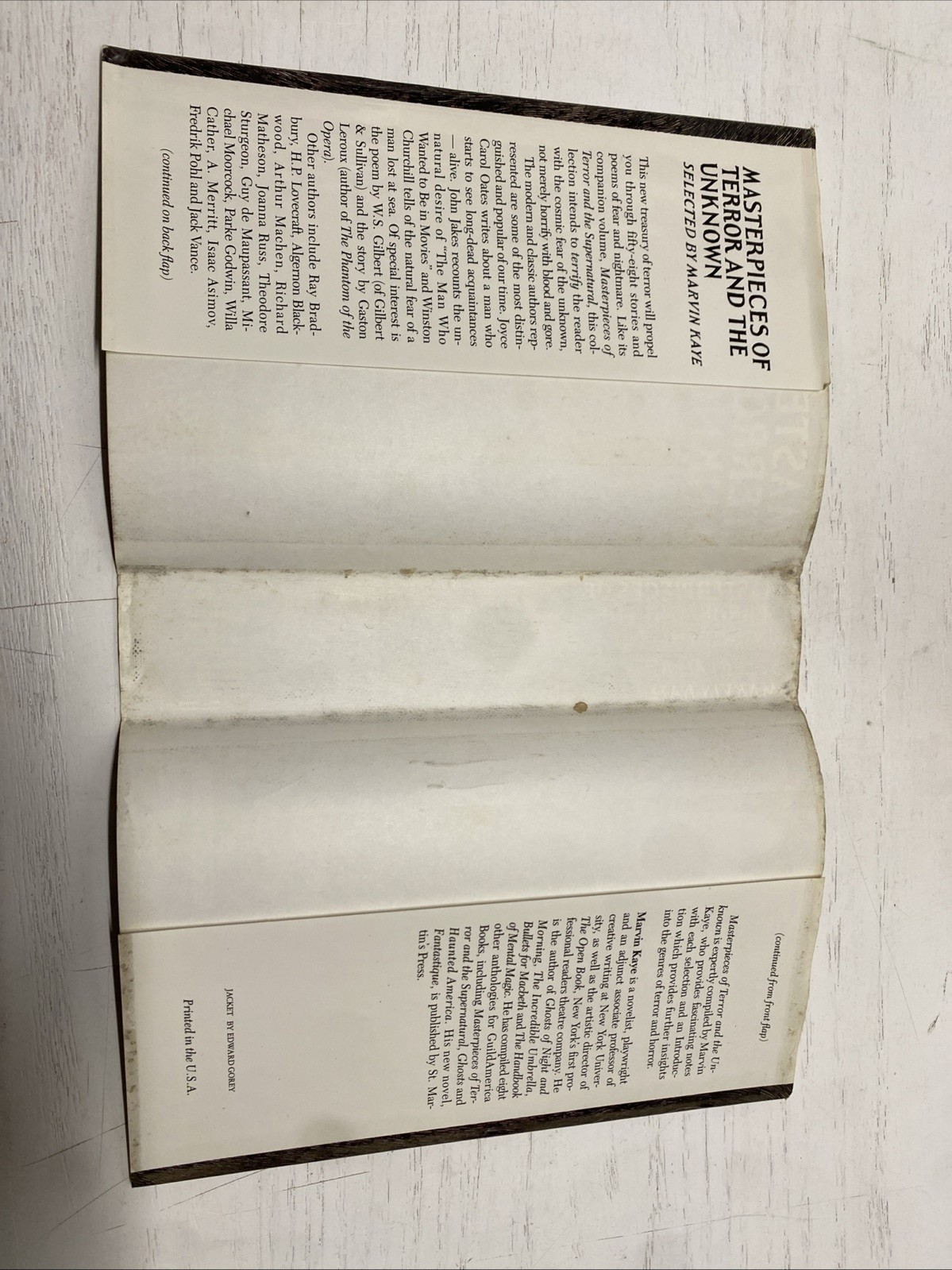 Masterpieces of Terror and the Unknown by Marvin Kaye 1993 Hardcover Dust Jacket