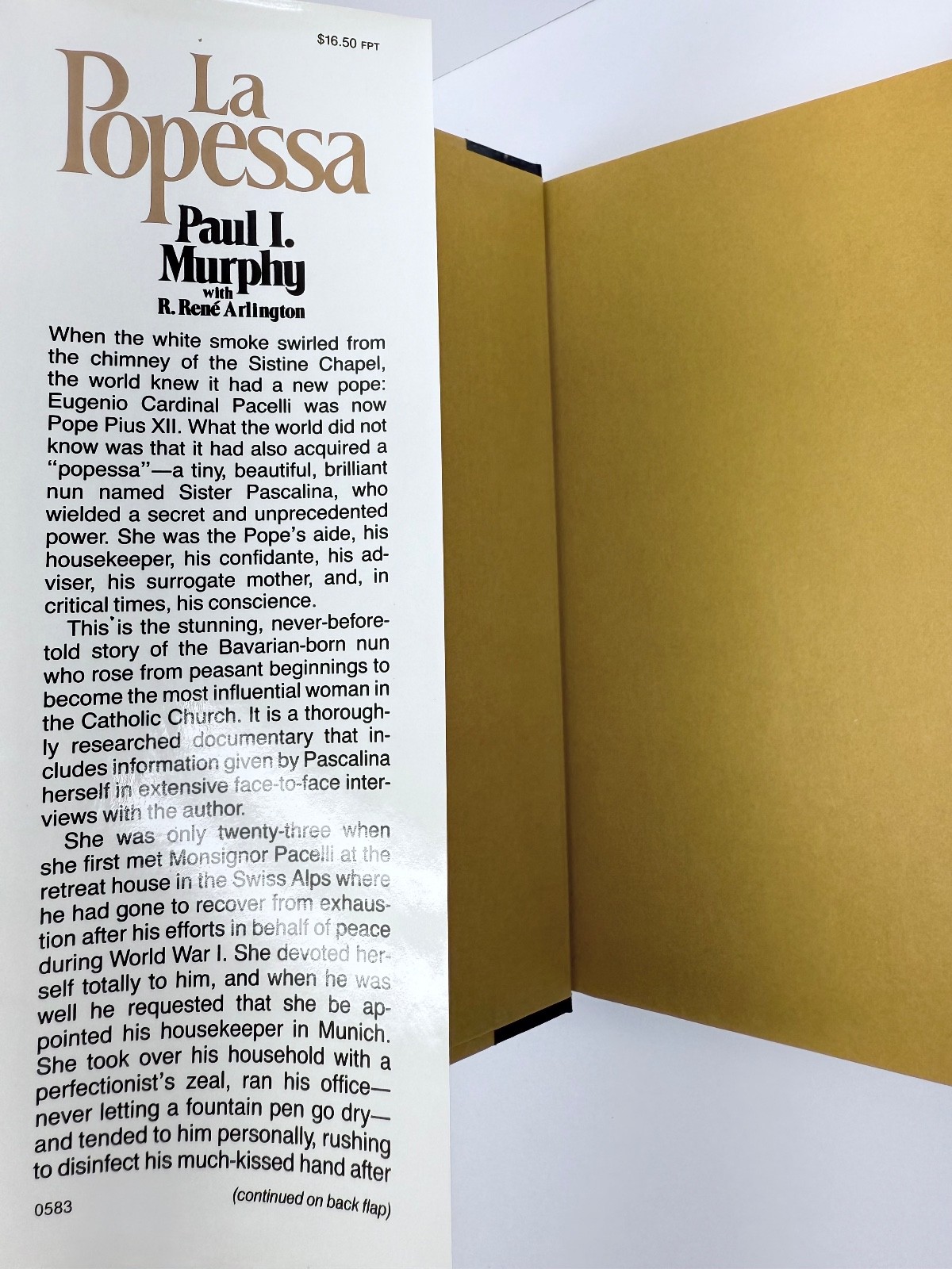 La Popessa Sister Pascalina 1983 First Printing Hardcover Paul I. Murphy