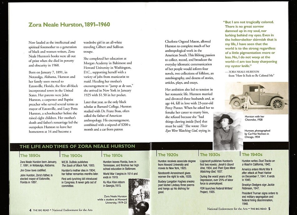 ZORA NEALE HURSTON THEIR EYES WERE WATCHING GOD~A READER’S GUIDE & BIOGRAPHY