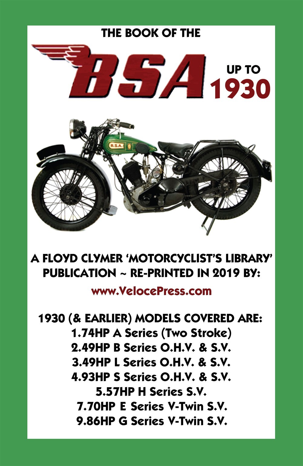 FLOYD CLYMER’S BOOK OF THE BSA UP TO 1930
