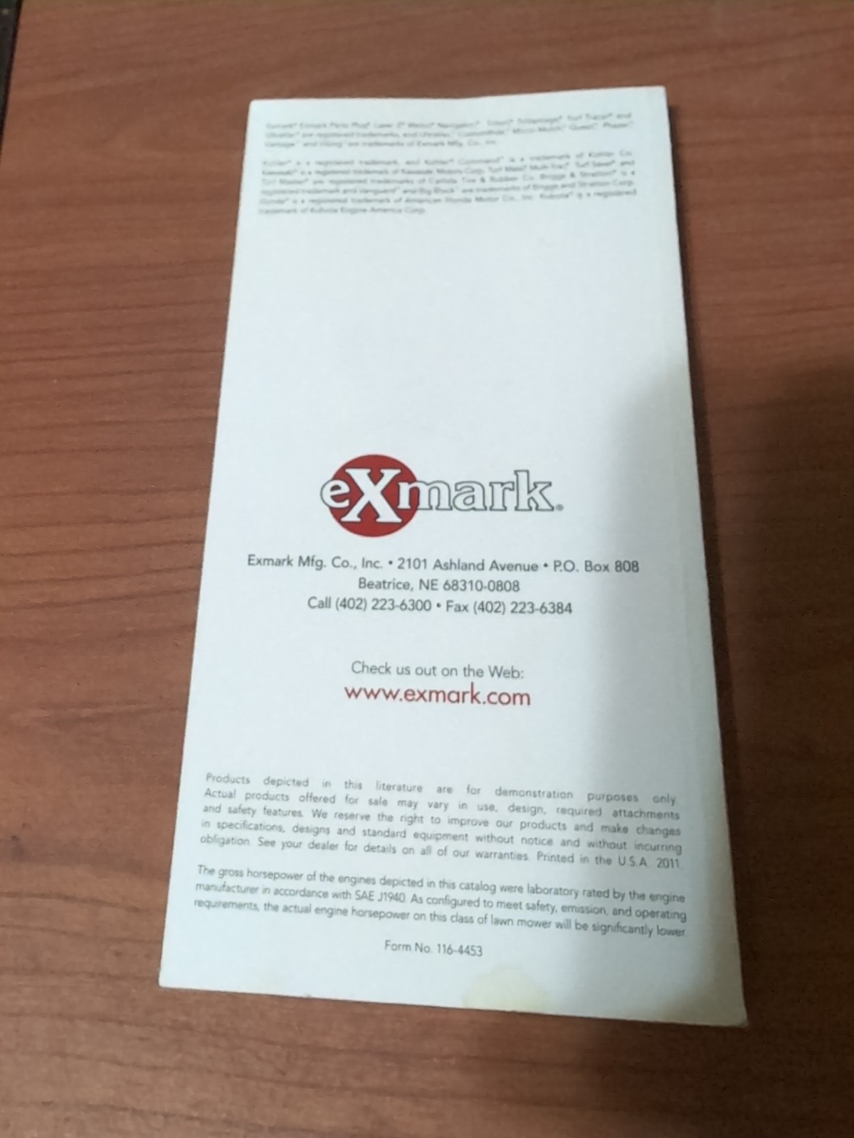 eXmark 2011 Pocket Product Information Guide Triton UltraCut; PB VG
