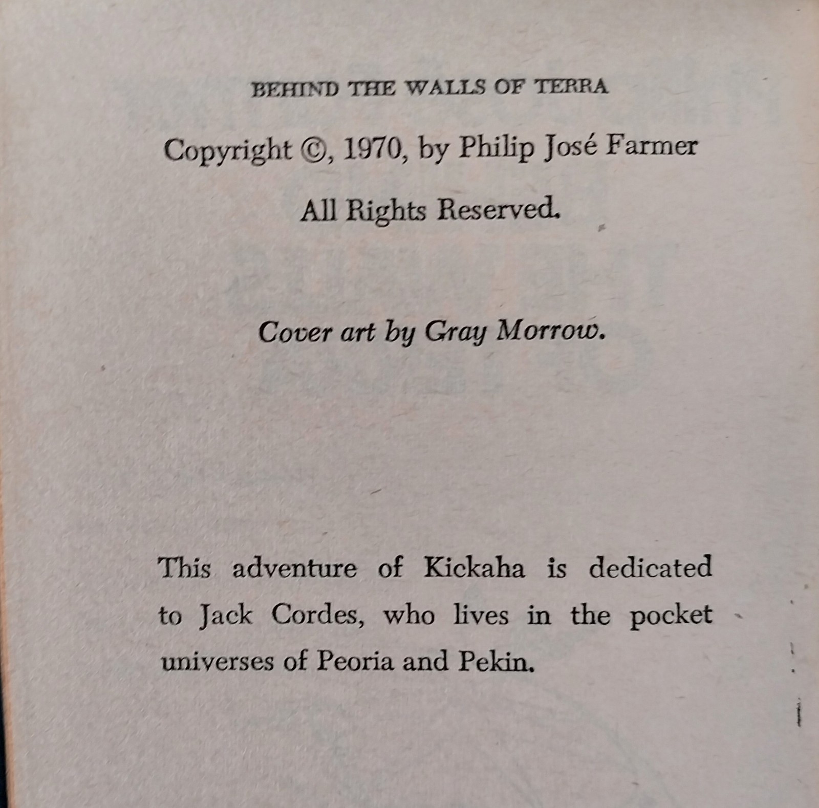 Philip Jose Farmer – Behind the Walls of Terra – Ace Books First Edition 1970