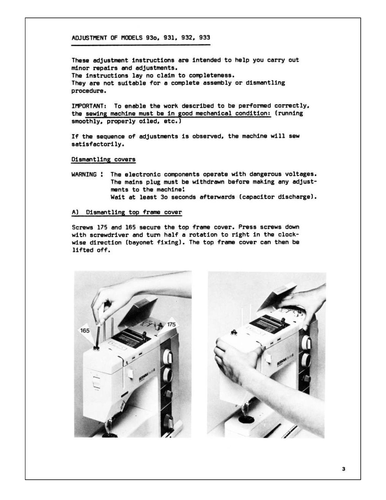BERNINA 930 Record SERVICE Manual (Not USERS Manual) Guide – STEEL SPIRAL BOUND