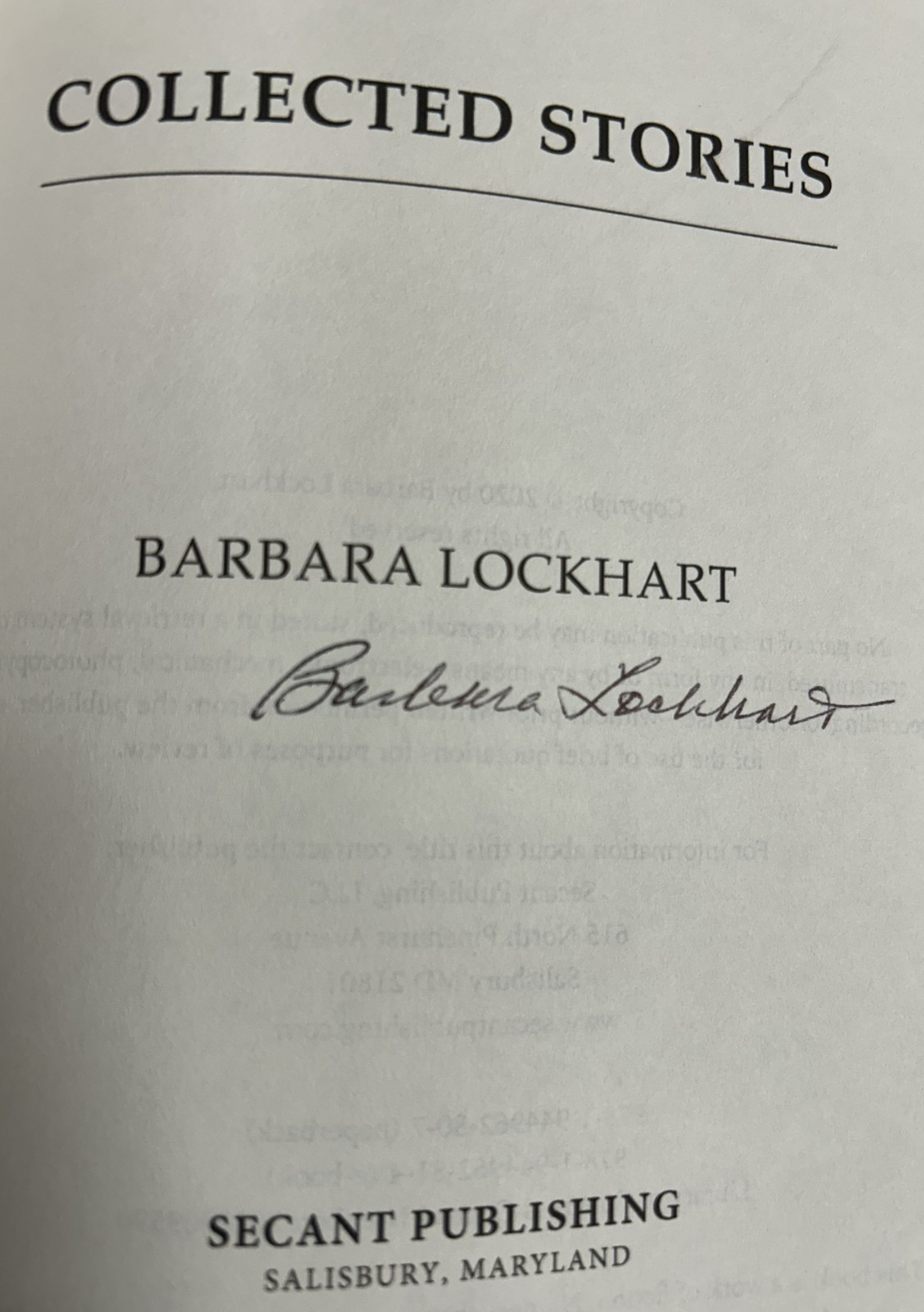 2020 HC BOOK w/DJ “COLLECTED STORIES” SIGNED B. Lockhart Maryland Eastern Shore