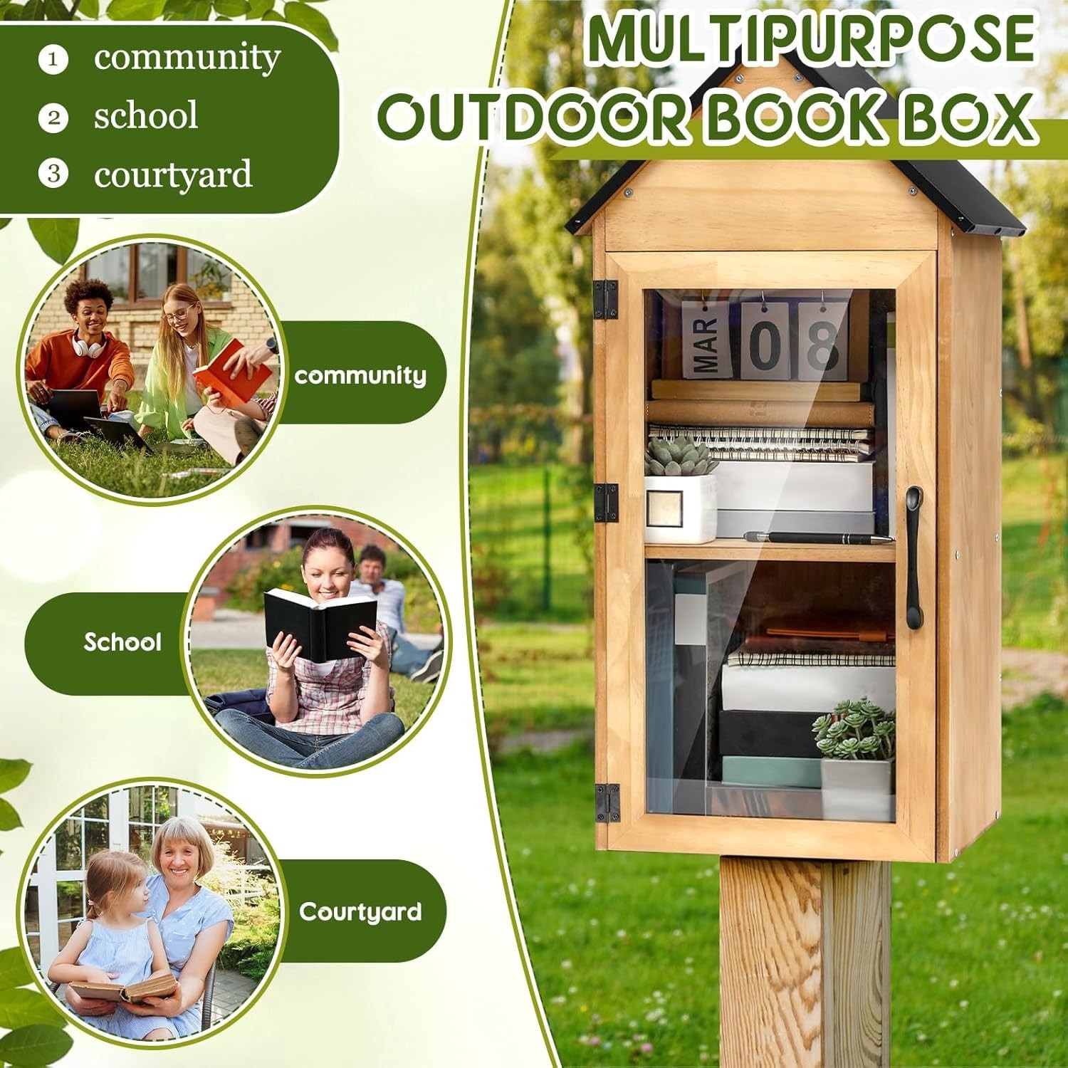 Outdoor Little Library Box – 2-Tier Community Book Exchange & Decor
