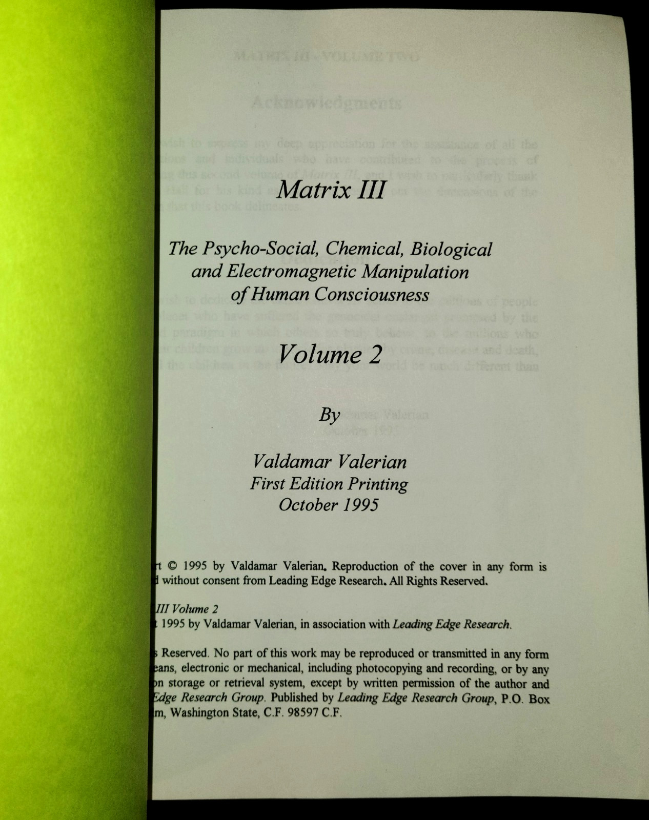 Matrix III Volume 2- Valdamar Valerian, 1st Edition (GOOD)