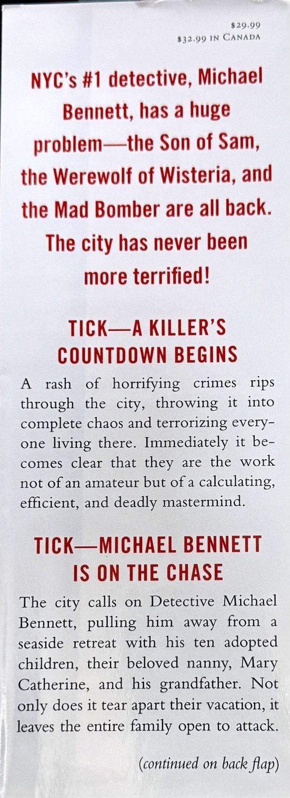 LARGE PRINT Tick Tock James Patterson & Michael Ledwidge 2011 Hardcover Like New