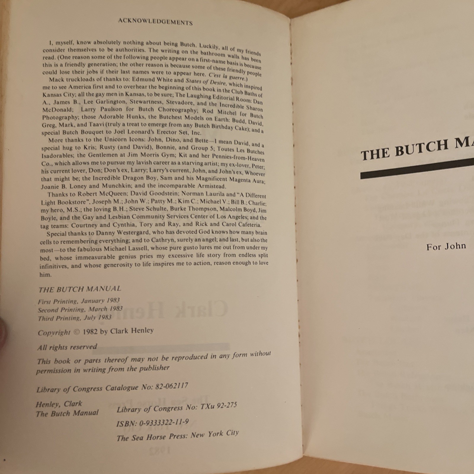 THE BUTCH MANUAL – CLARK HENLEY – VERY RARE VINTAGE FIRST EDTION COPY PB -VG