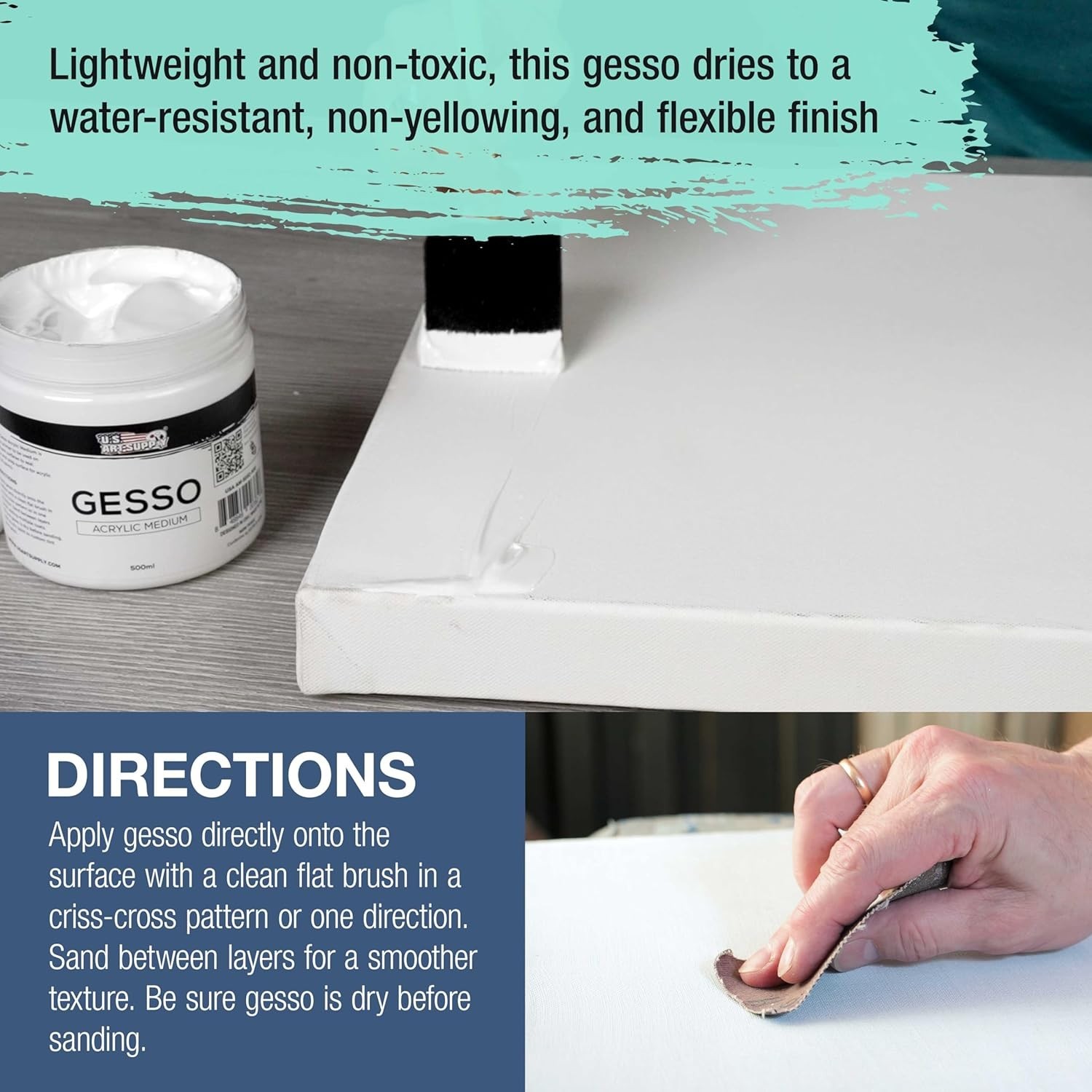 White Gesso Primer 16.9oz – Non-Toxic Gel for Artists’ Canvas Prep