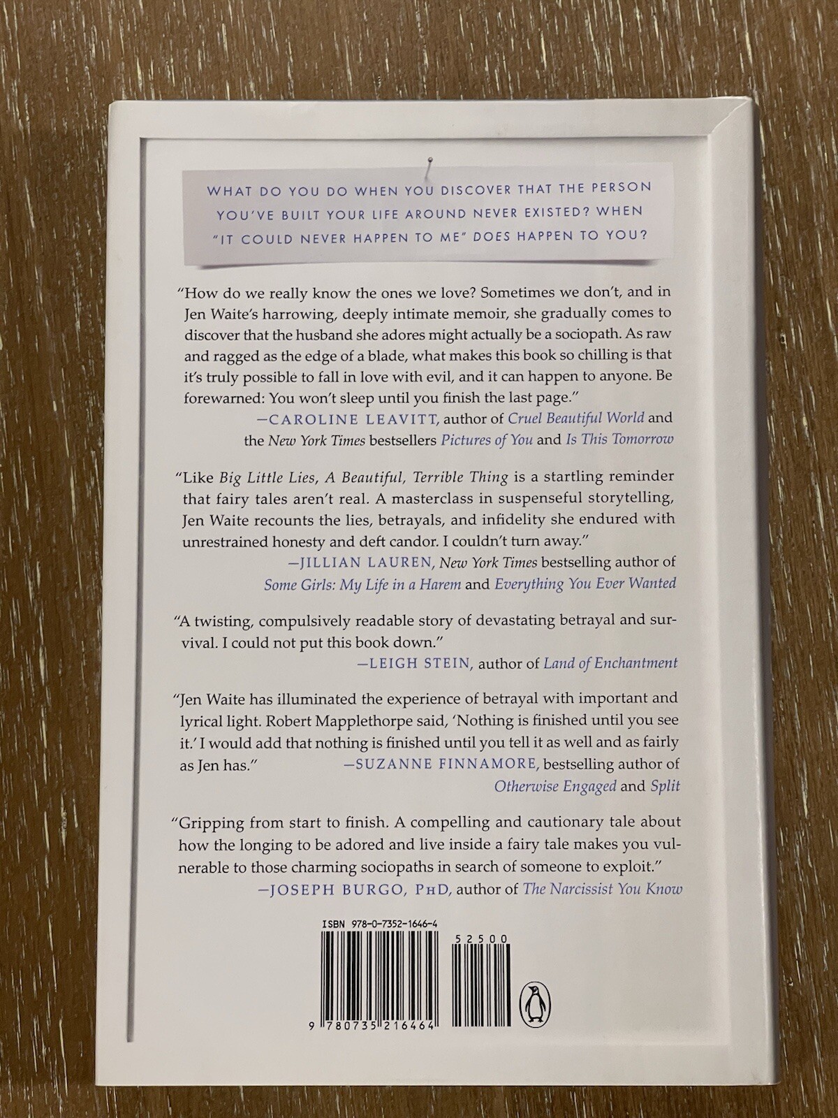 A Beautiful Terrible Thing Jen Waite Hardcover 2017 Excellent Cond. Like New