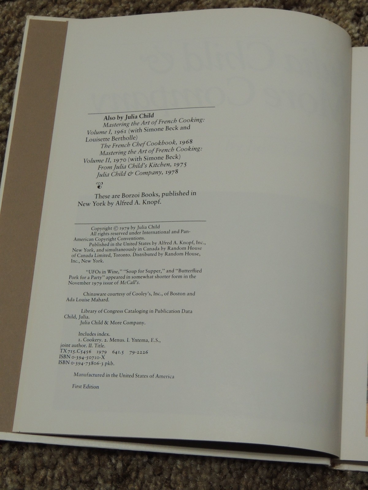 Julia Child & More Company Cookbook 1979 First Edition