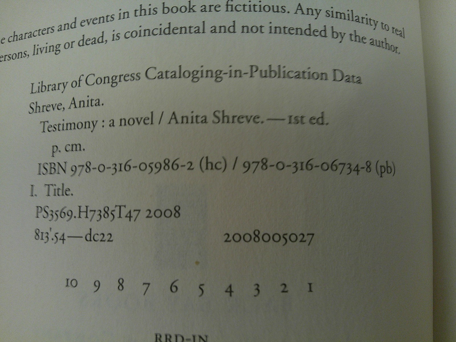 Testimony by Anita Shreve, 9780316067348, Paperback