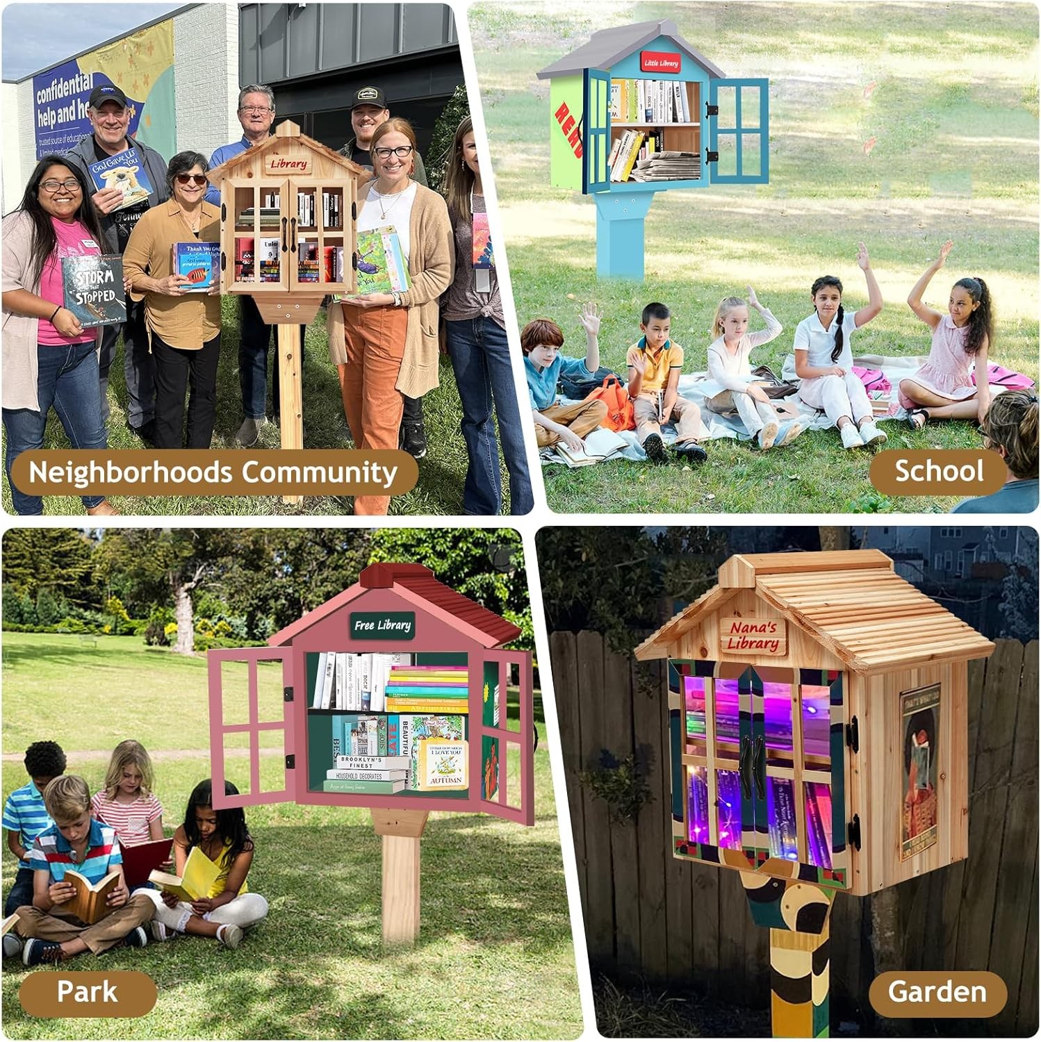 Little Library Box Outdoor Free Library Kit, Updated Double Doors Literature Lit