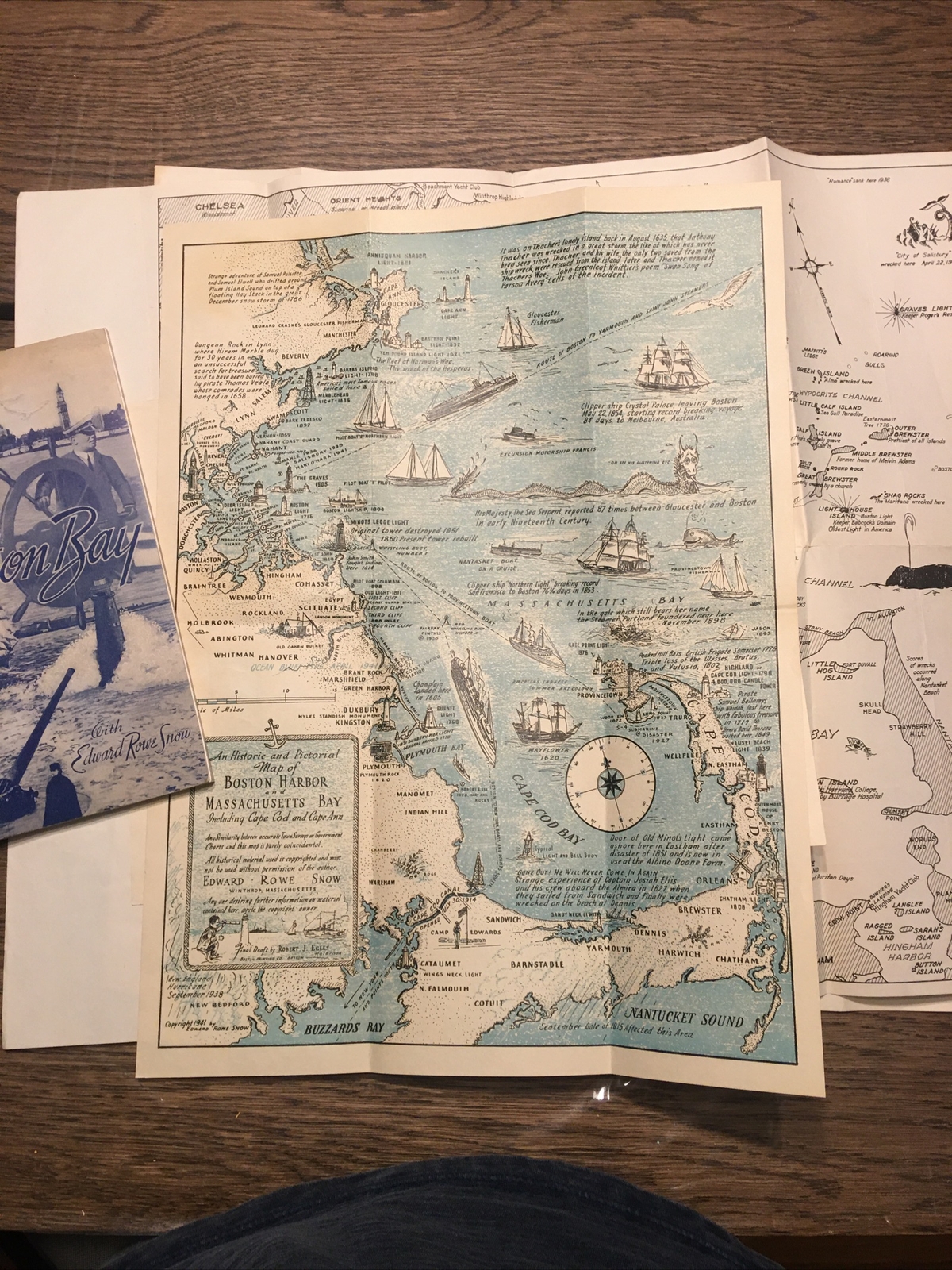 Vintage Boston MA 1941 “SAILING DOWN BOSTON BAY” Edward Rowe Snow SIGNED +4Maps