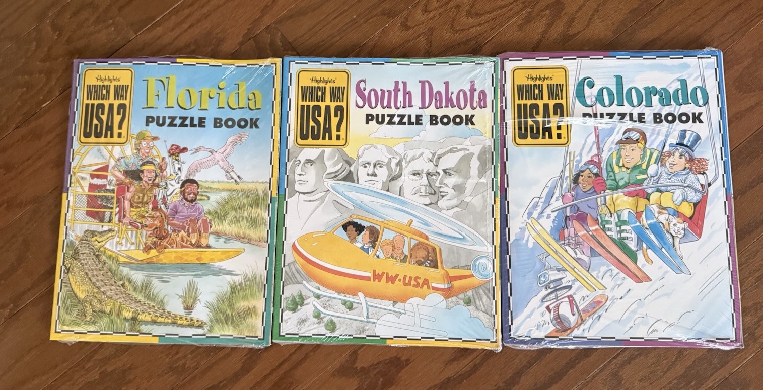 Highlights Which Way USA 6 States Maps & Puzzle Books & Stickers – NEW & SEALED!