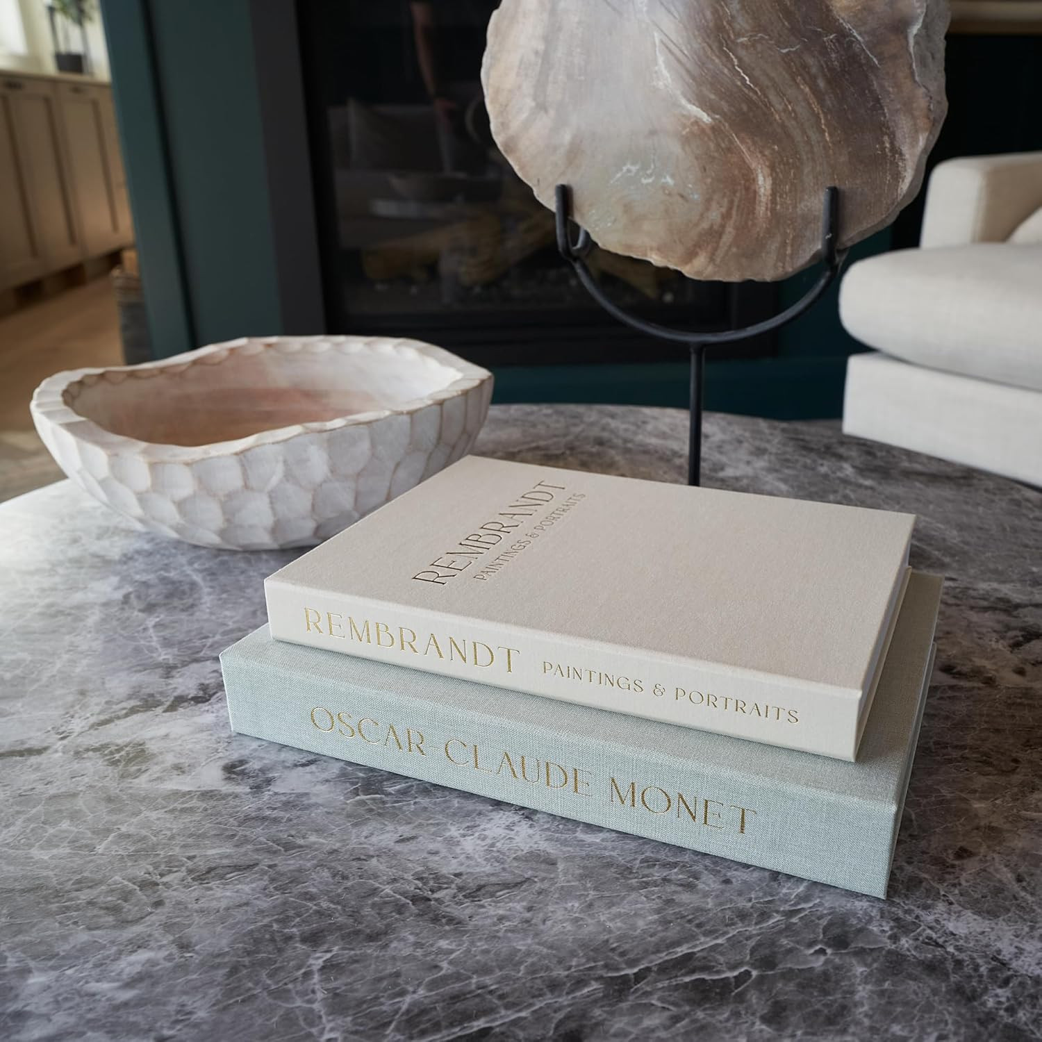 Set of 2 Beautiful Decorative Linen Books – Aesthetic Faux/Fake Books for Modern