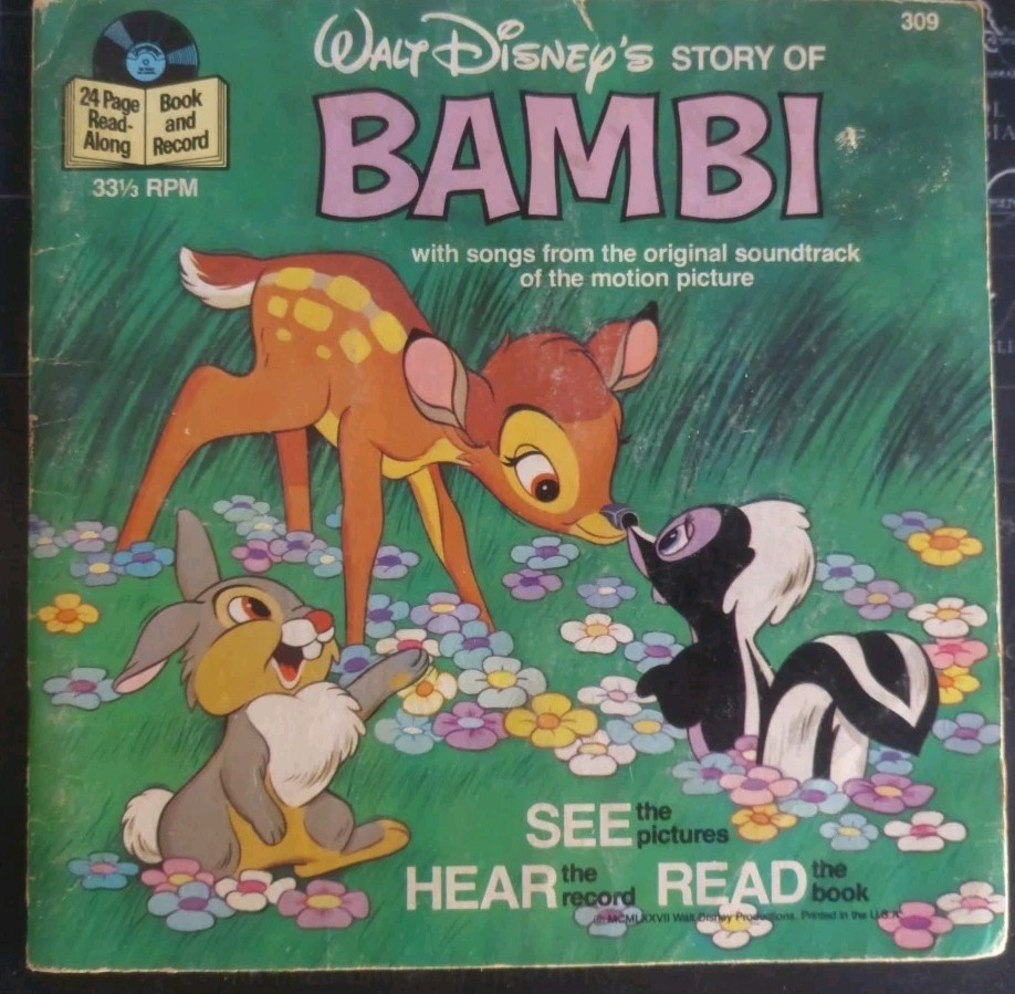 🦌 Walt Disney’s Story of Bambi – 1977 Read-Along Book & Record – #309 – USED