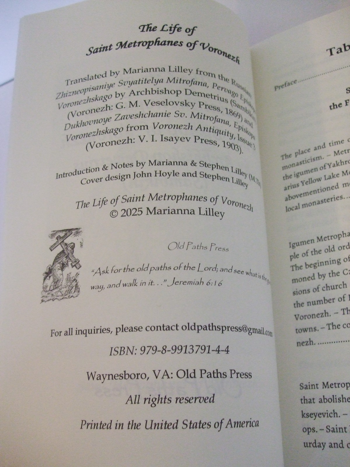 Life and Testament of St. Metrophanes, First Bishop of Voronezh. Orthodox. SALE