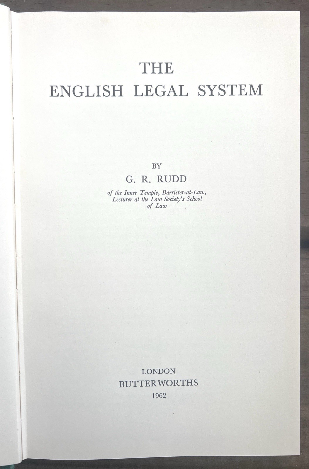 The English Legal System G. R. Rudd 1962 History Profession Procedure Evidence