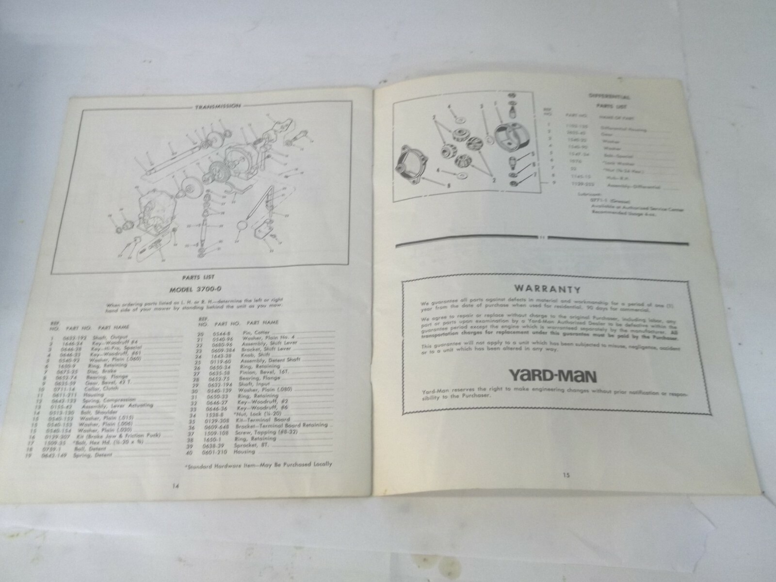 Yard Man 3710-0 25 in. Riding Mower Operator’s Manual and Parts List
