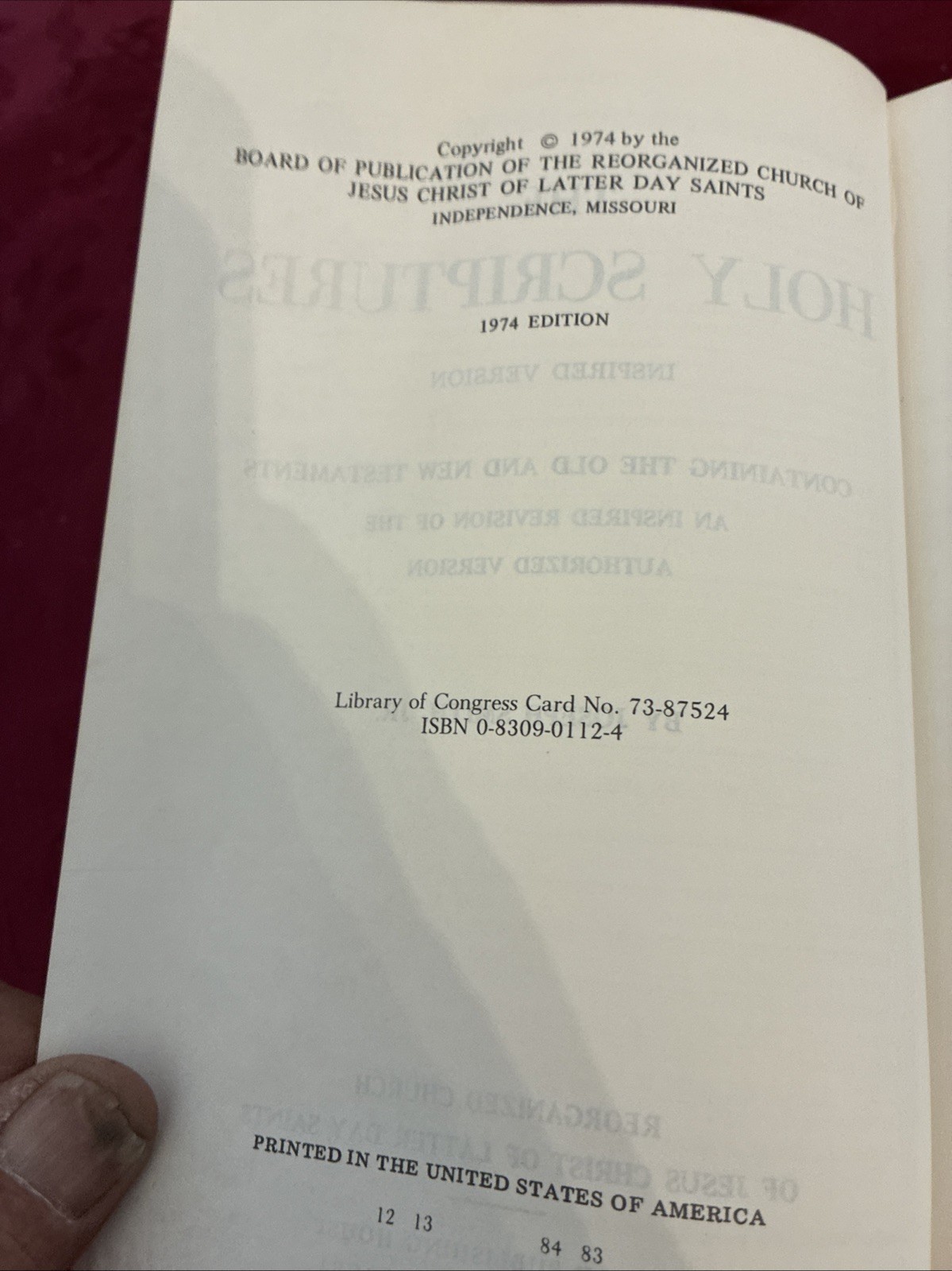Holy Scriptures of the Restoration Joseph Smith, Jr. 1974 Edition Hardcover