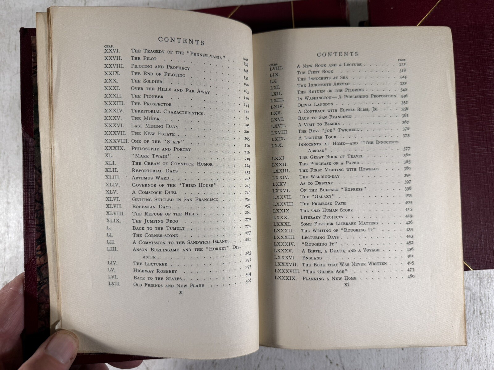 Mark Twain: A Biography by Paine 3 Antique Fine Binding Red Leather Books