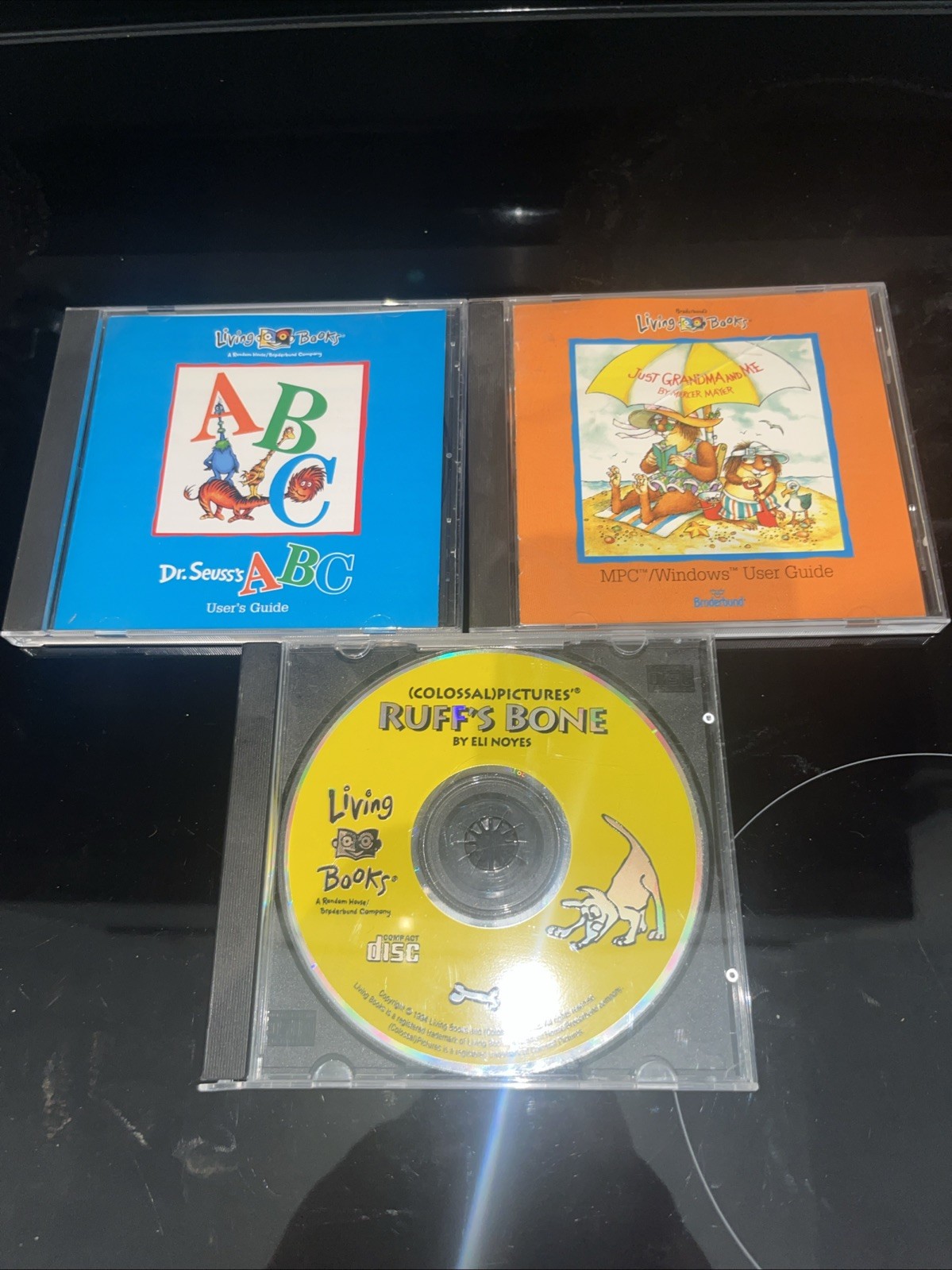 Lot of 3 Living Books CD-ROMs: Dr. Seuss ABC, Just Grandma & Me, Ruff’s Bone