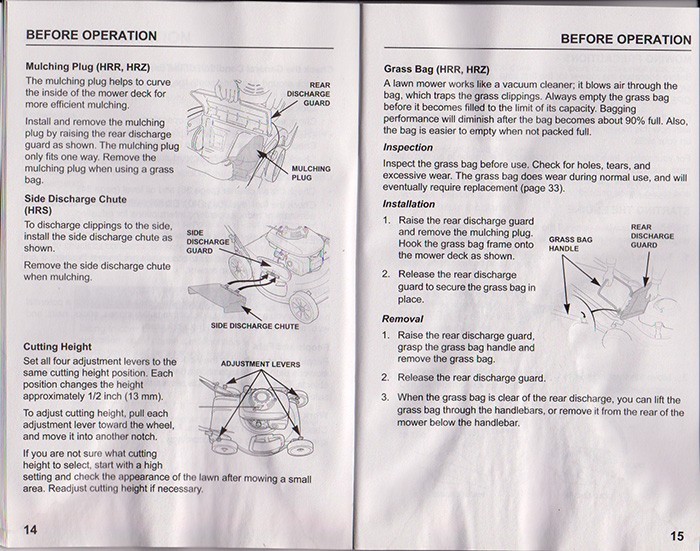 HONDA HARMONY II MOWER OWNER’S MANUAL – 68 detail pages all you need to know …