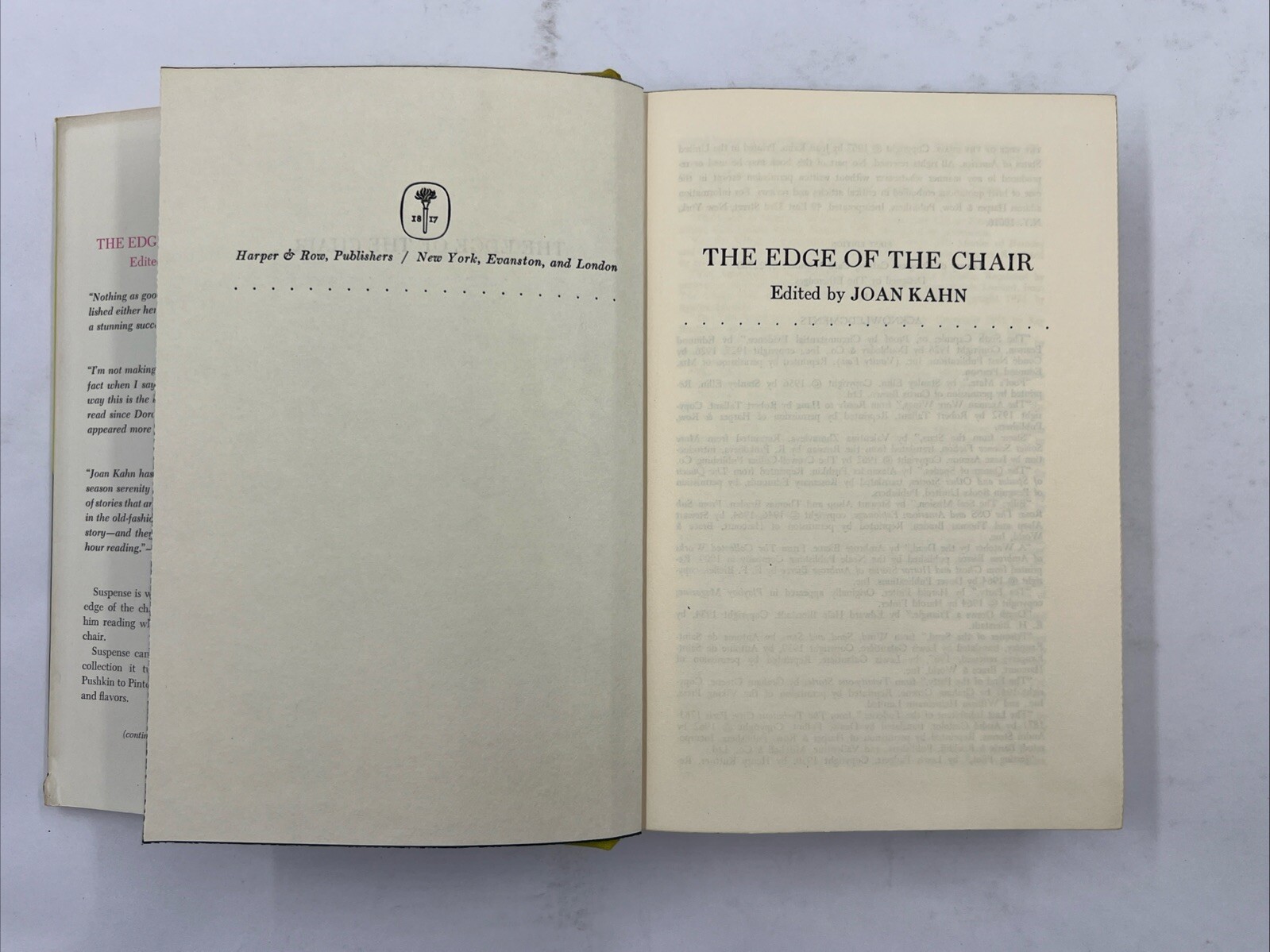 The Edge Of the Chair Joan Kahn editor Harper & Row 1st Ed HC w/DJ 1967 Suspense