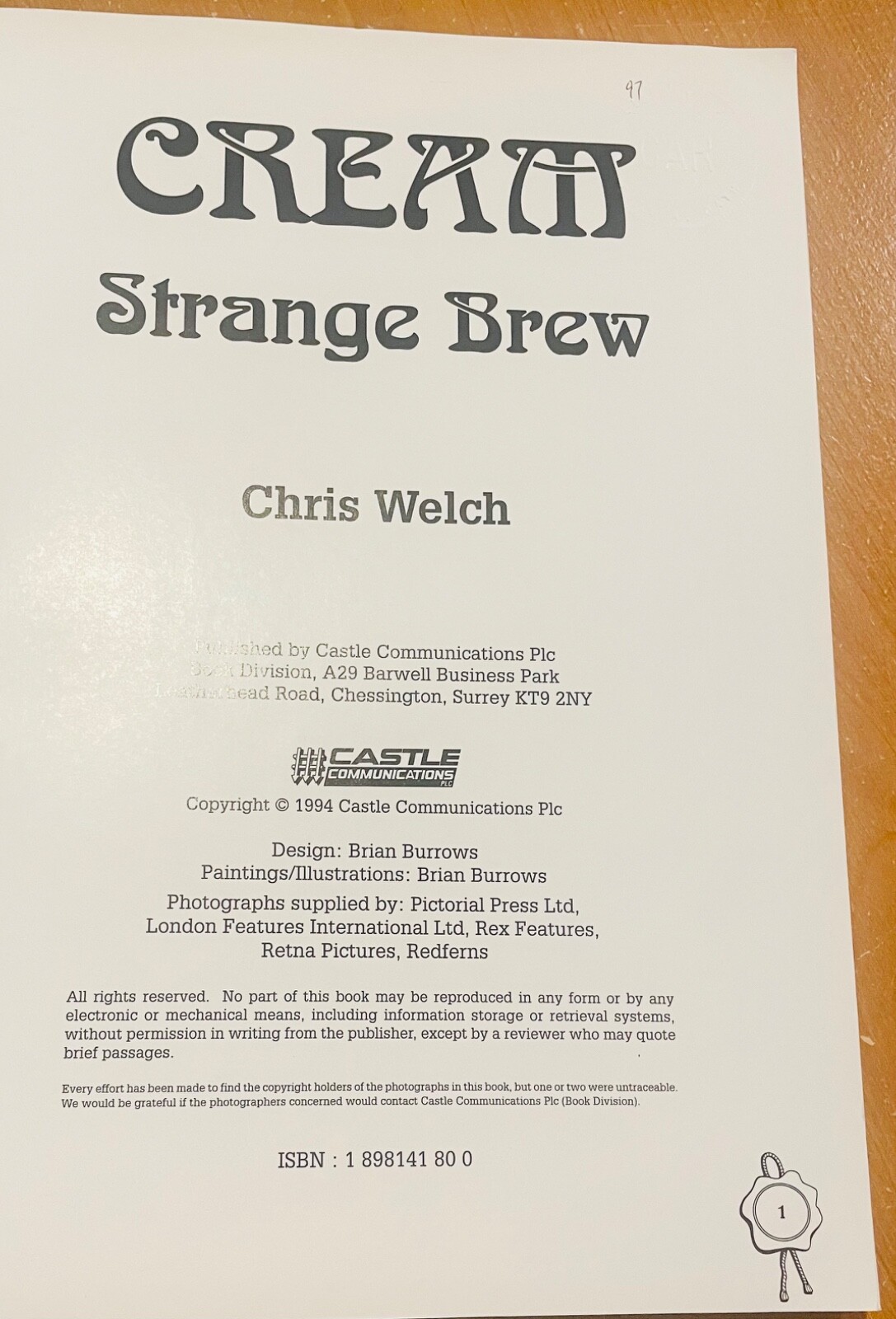 Cream: Strange Brew by Chris Welch, 1994 Near Fine trade paperback, Castle Comm.
