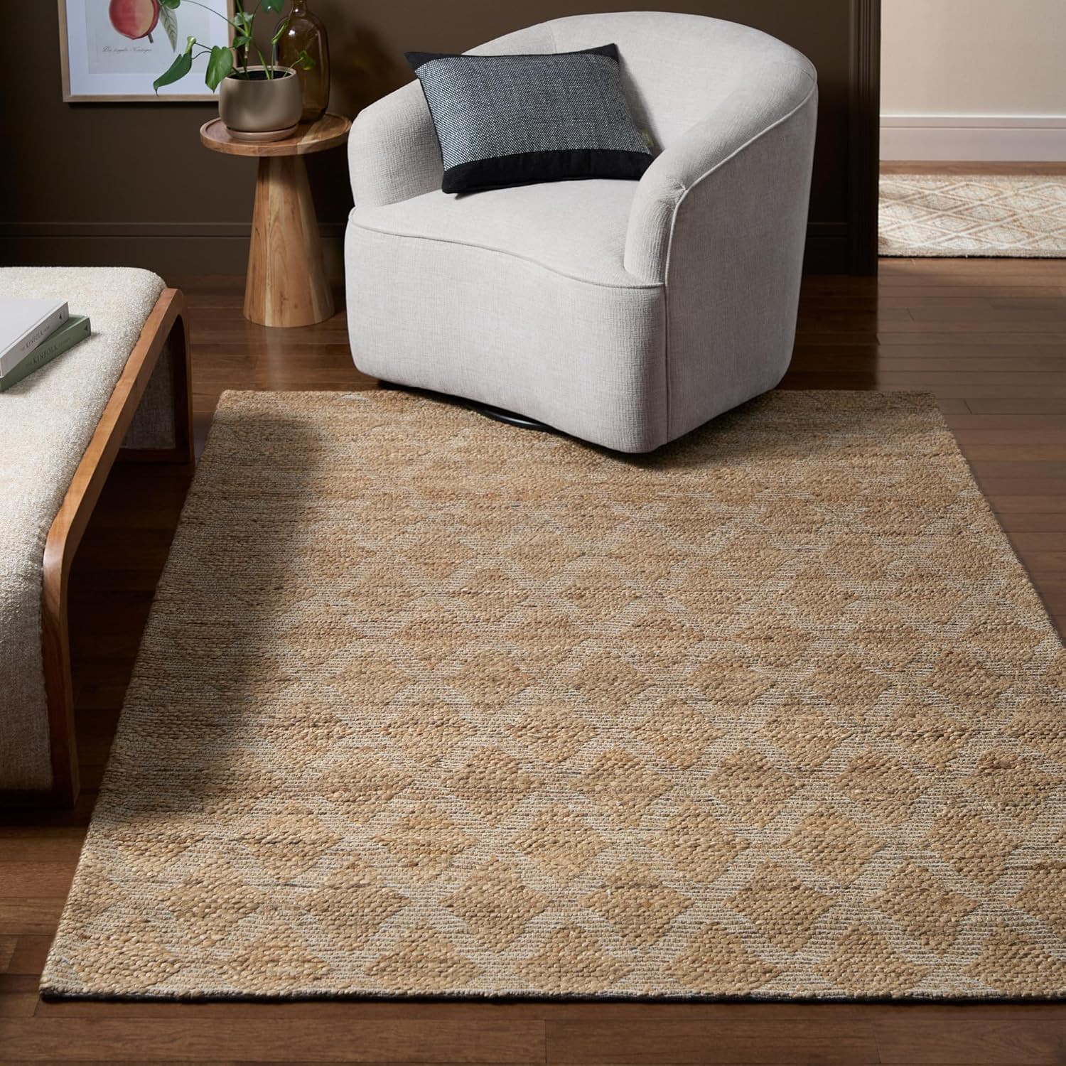 Hand-Knotted 100% Natural Jute Area Rug, 5’X7′, Black & Natural Design