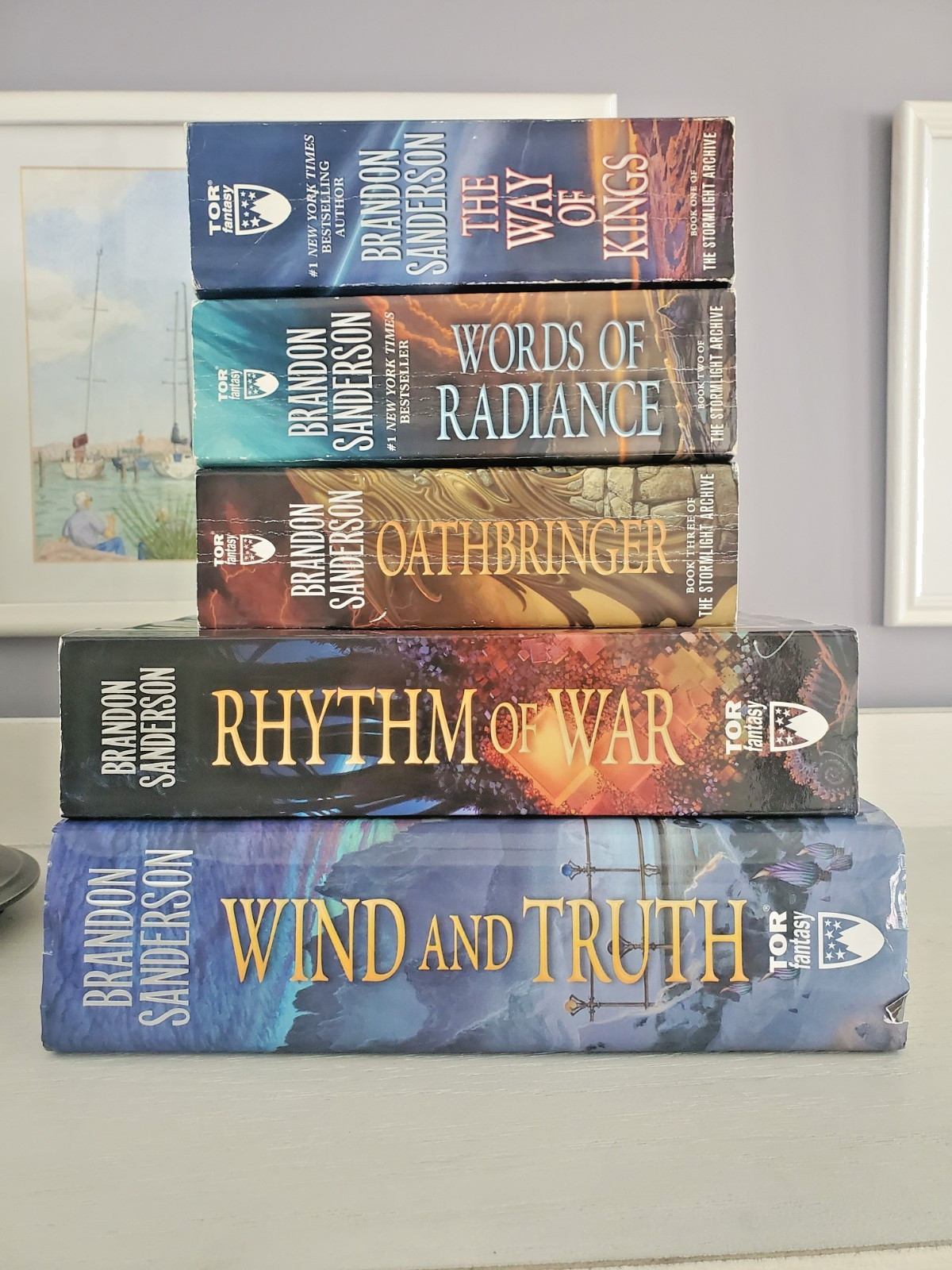First 5 books of the Stormlight Archive by Brandon Sanderson.