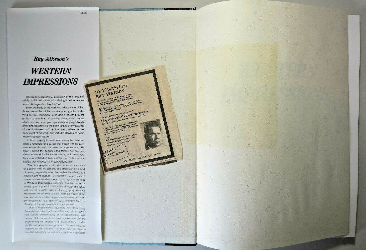 Ray ATKESON’S Western Impressions; SIGNED HC/DJ 1976 *Like New*