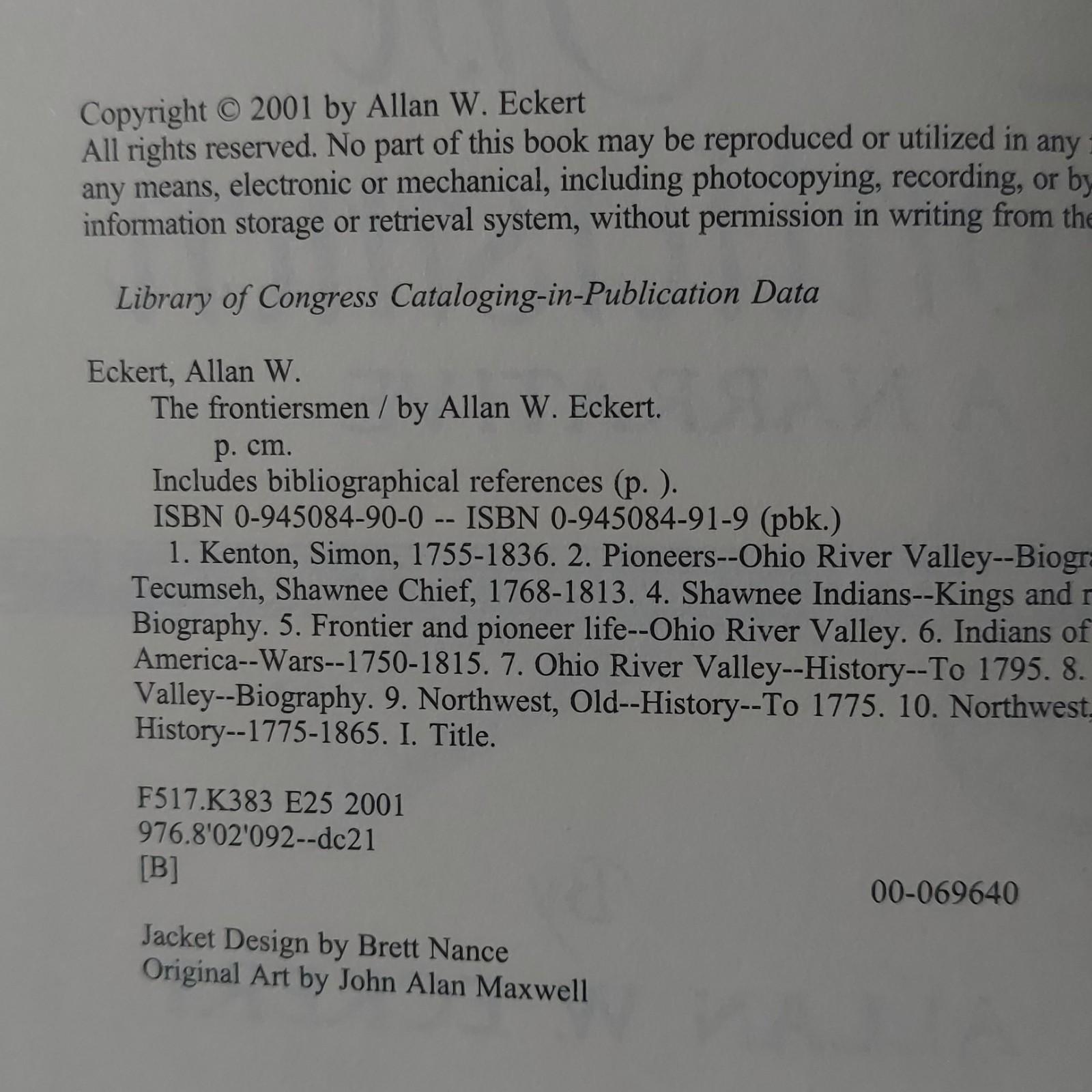 The Frontiersmen: A Narrative – Allan W. Eckert (2001, Paperback)