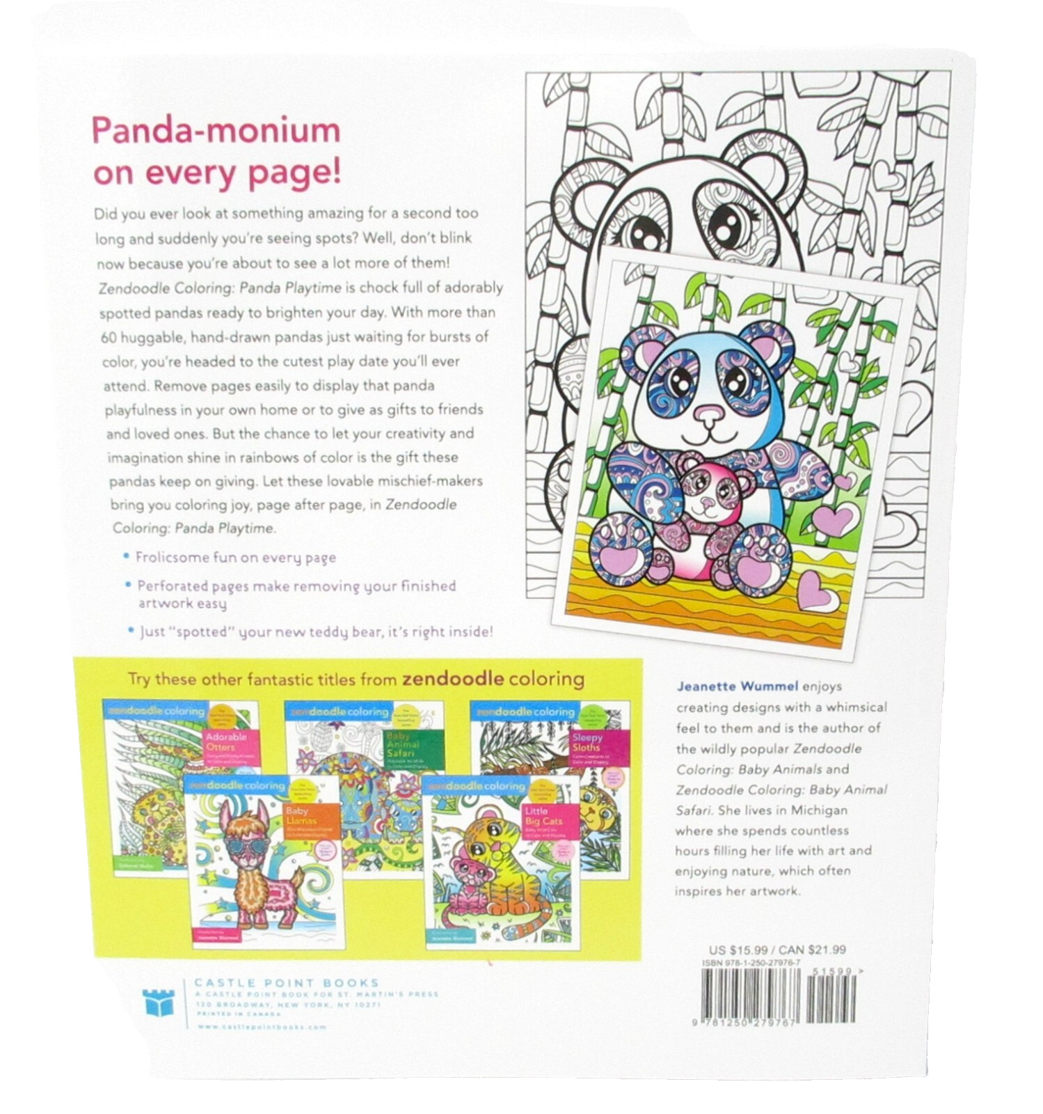 Zendoodle Coloring Book Panda Playtime 60 designs adult teen with tear out pages