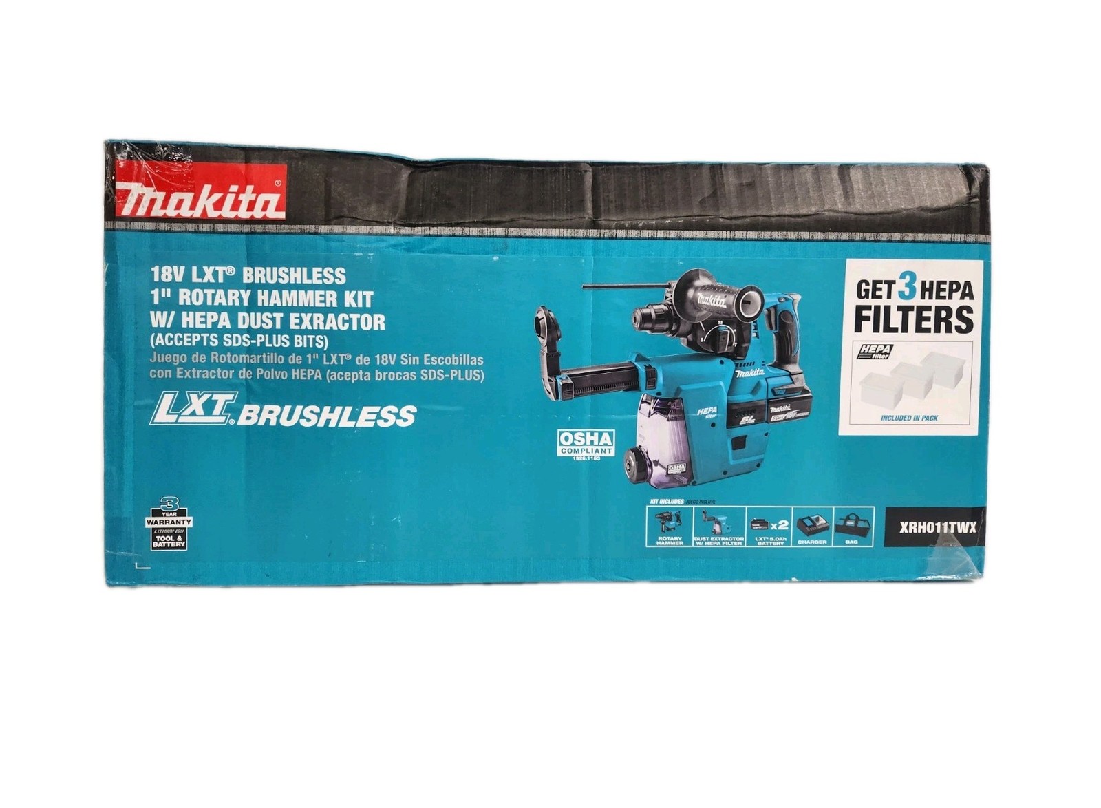 Makita XRH011TWX 18V LXT Lithium‑Ion Brushless Cordless 1 inch Rotary Hammer Kit