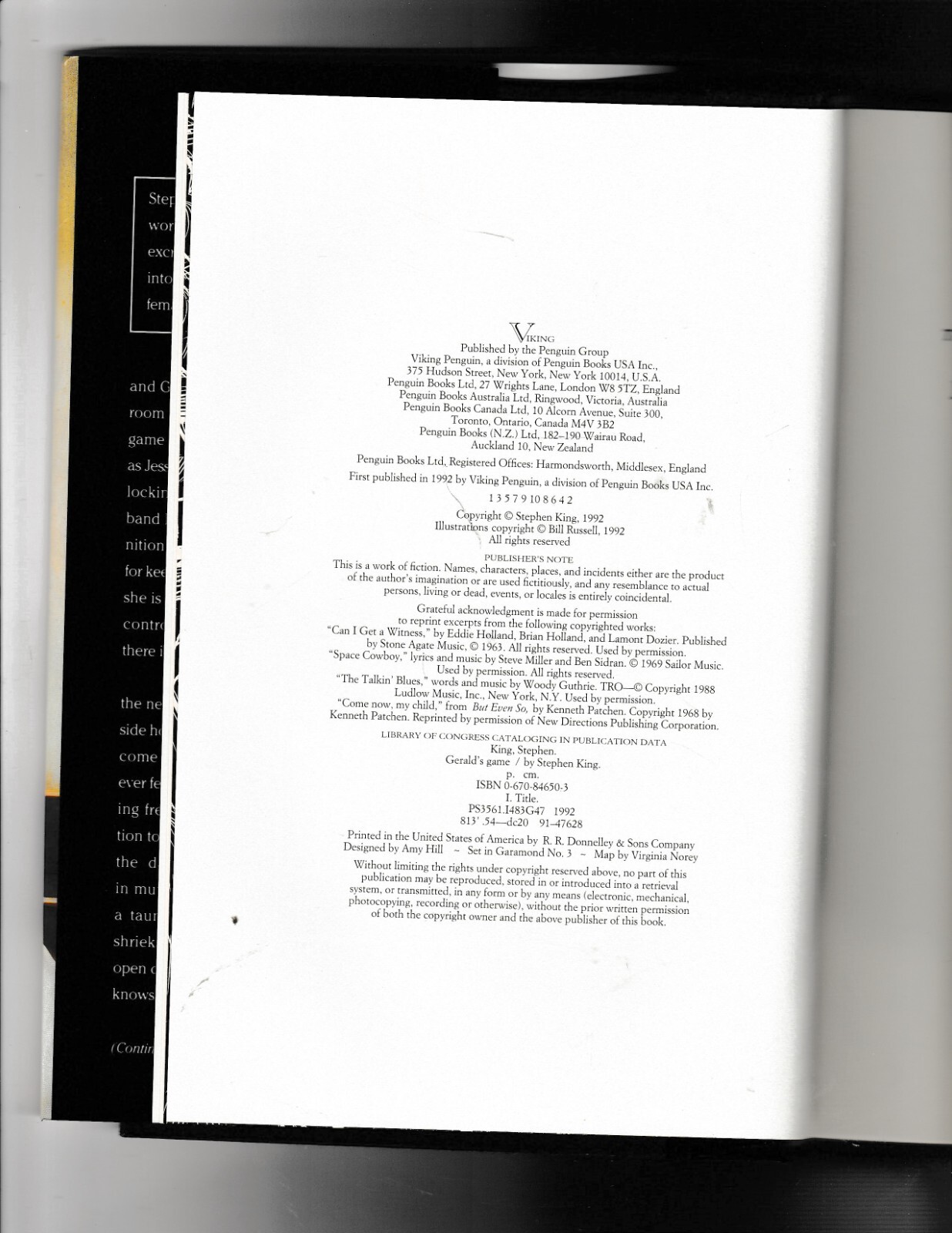 STEPHEN KING GERALD’S GAME FIRST EDITION 1992 HARDCOVER DUST JACKET 332 PAGES
