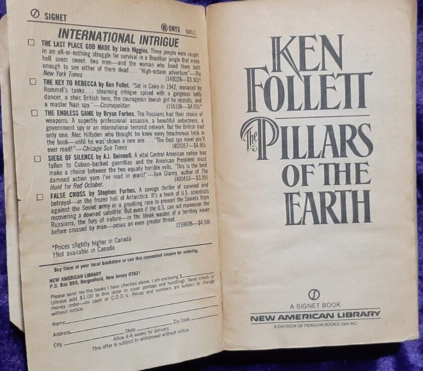 Ken Follett Pillars Of The Earth Book**Torn, Partially Peeled off Title, Stains*