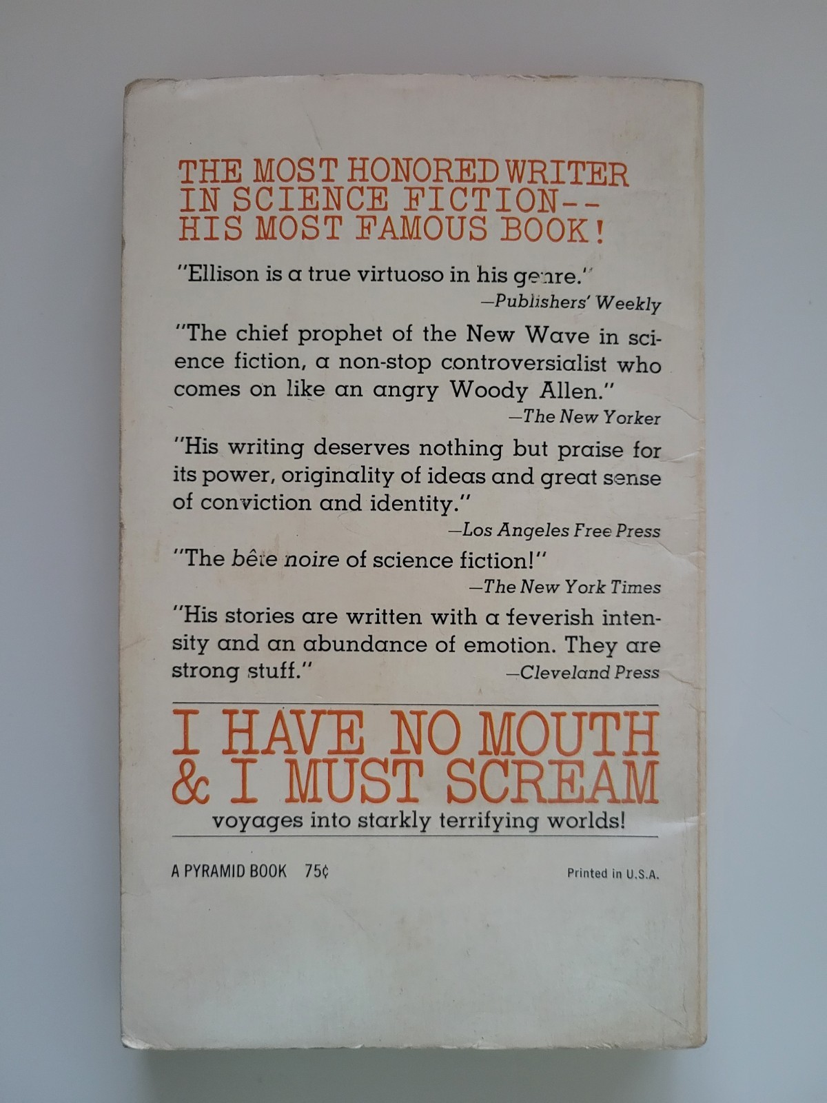 1972 I HAVE NO MOUTH & I MUST SCREAM 2ND PRINT PAPERBACK HARLAN ELLISON PYRAMID
