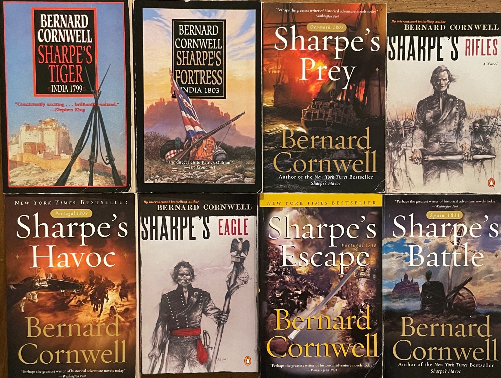 LOT OF 8 RICHARD SHARPE SERIES BOOKS BY BERNARD CORNWELL