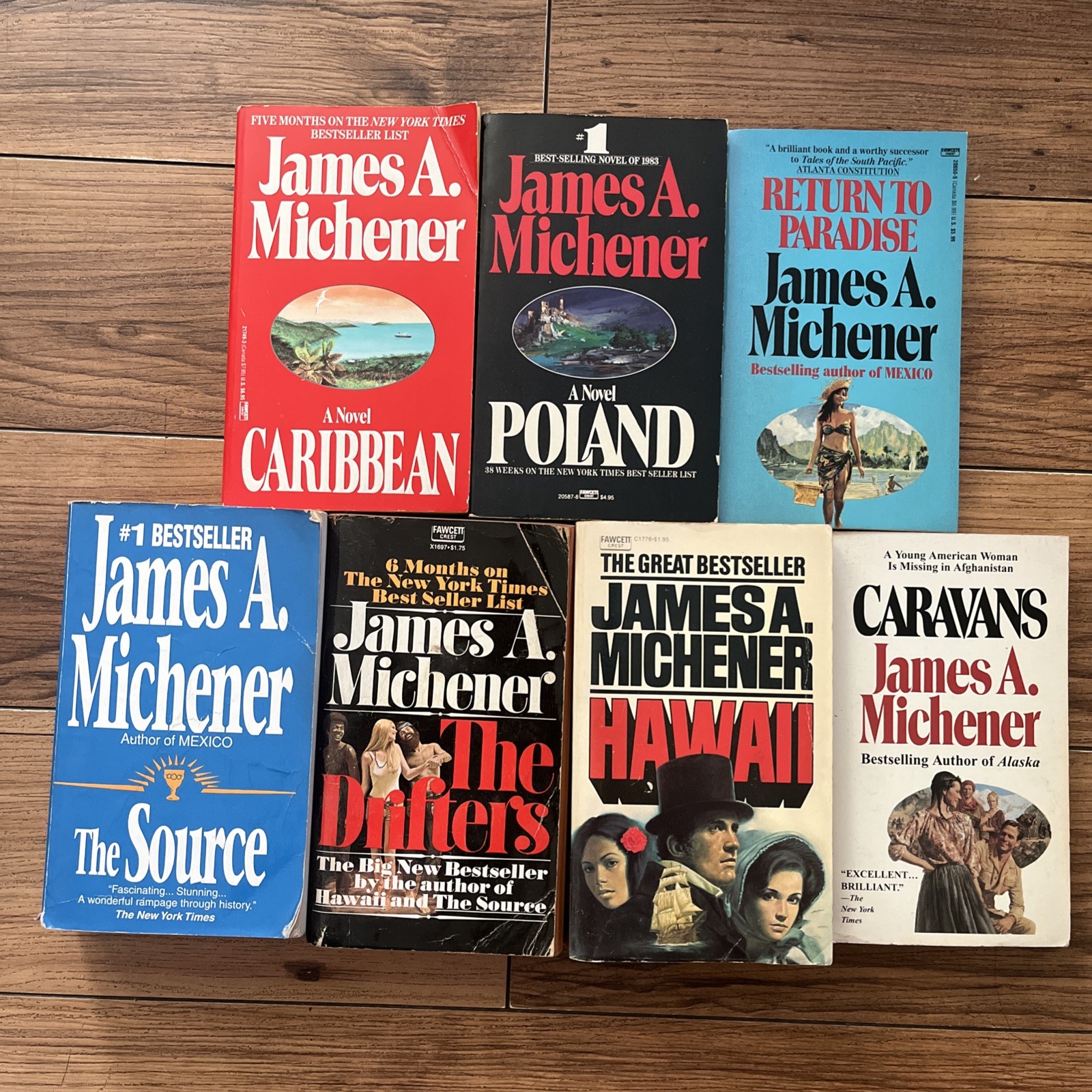 VINTAGE James A. Michener Book Lot of 7 Paperback Reader Novels Adventure