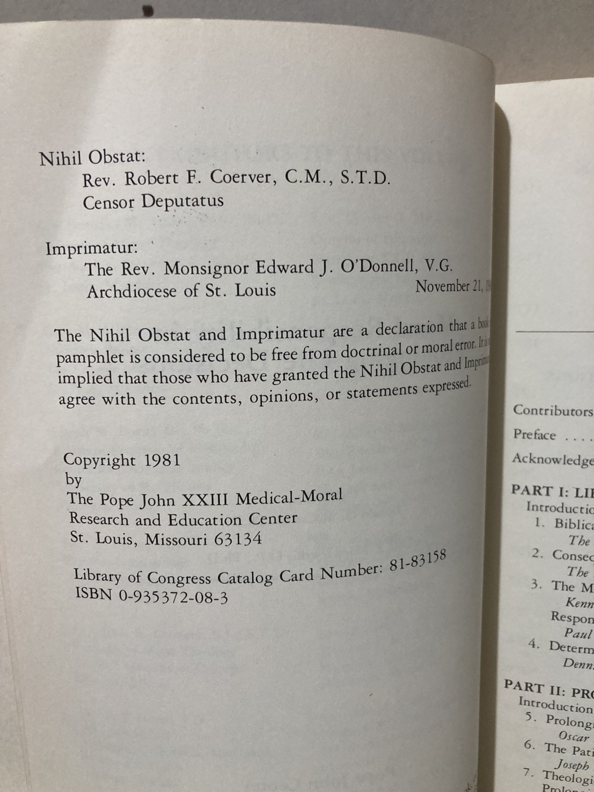 Moral Responsibility Prolonging Life Decisions – First Edition 1981 – Ex-Library